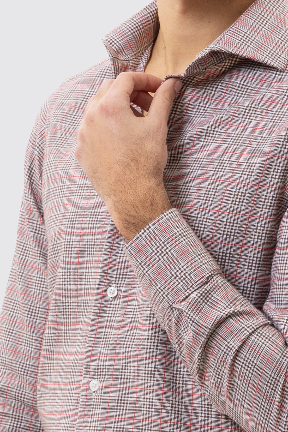 CAMICIA MARRONE FANTANTASIA GALLES SLIM FIT UOMO 100% COTONE COLLO SEMI FRANCESE POLSO SMUSSATO