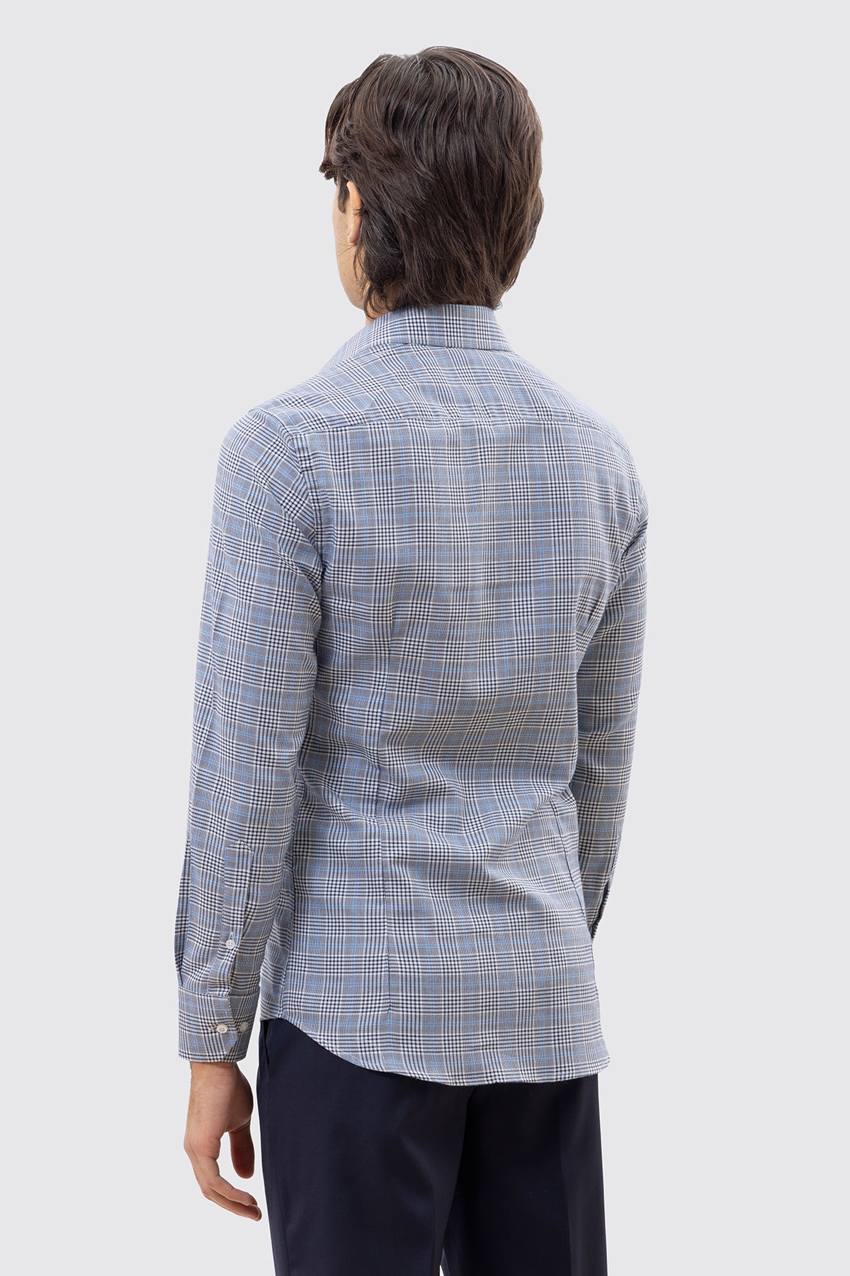 CAMICIA BLU FANTANTASIA GALLES SLIM FIT UOMO 100% COTONE COLLO SEMI FRANCESE POLSO SMUSSATO