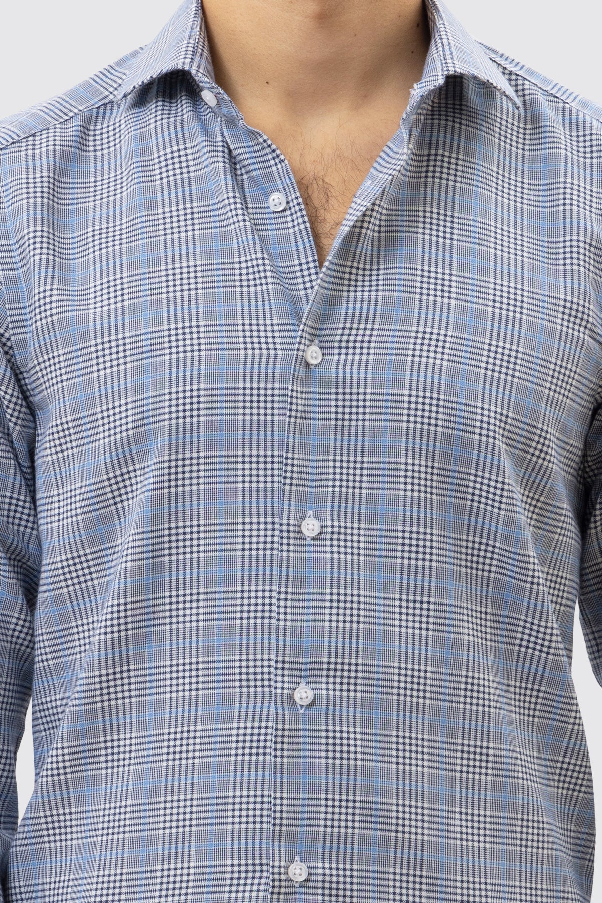 CAMICIA BLU FANTANTASIA GALLES SLIM FIT UOMO 100% COTONE COLLO SEMI FRANCESE POLSO SMUSSATO