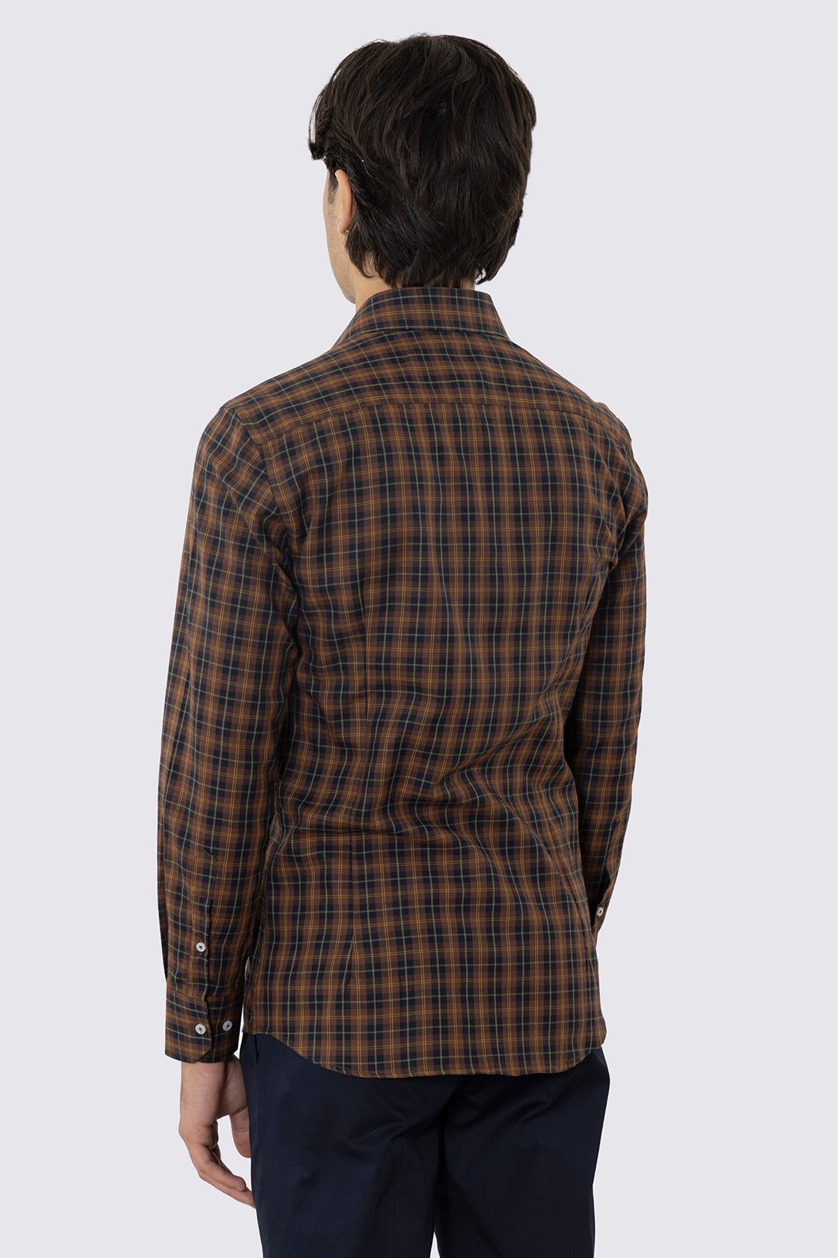 CAMICIA MARRONE FANTANTASIA GALLES SLIM FIT UOMO 100% COTONE COLLO SEMI FRANCESE POLSO SMUSSATO