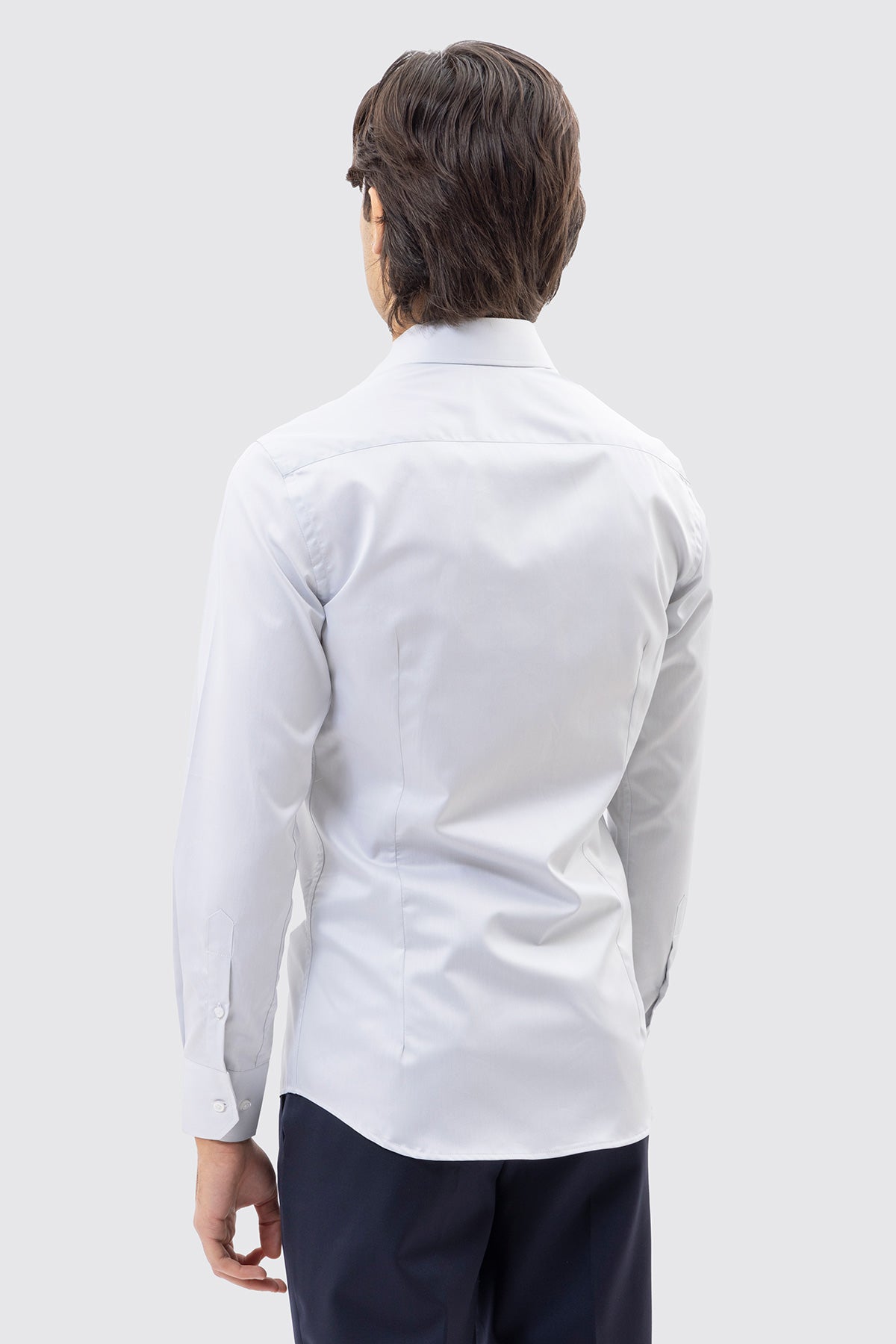 CAMICIA GRIGIO PERLA SLIM FIT 100% COTONE NO IRON TINTA UNITA COLLO SEMI FRANCESE POLSO SMUSSATO MILETA TESSUTI