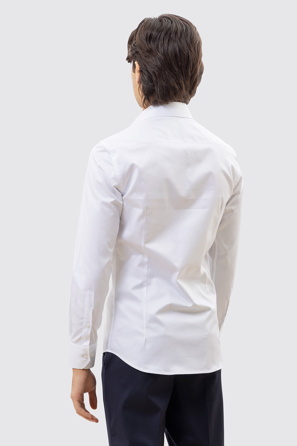 CAMICIA BIANCA SLIM FIT 100% COTONE NO IRON TINTA UNITA COLLO SEMI FRANCESE POLSO SMUSSATO MILETA TESSUTI