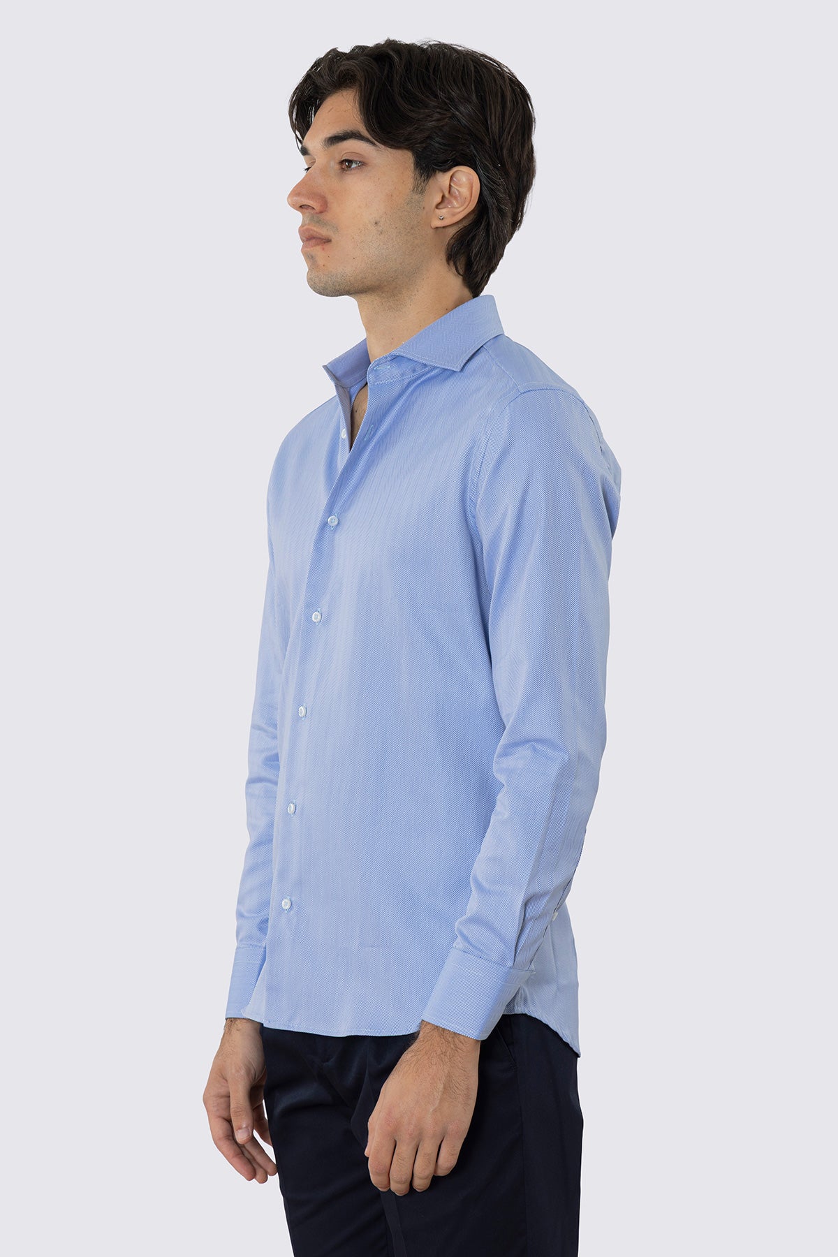 CAMICIA  AZZURRA SPIGATA SLIM FIT 100% COTONE  COLLO SEMI FRANCESE POLSO SMUSSATO MILETA TESSUTI