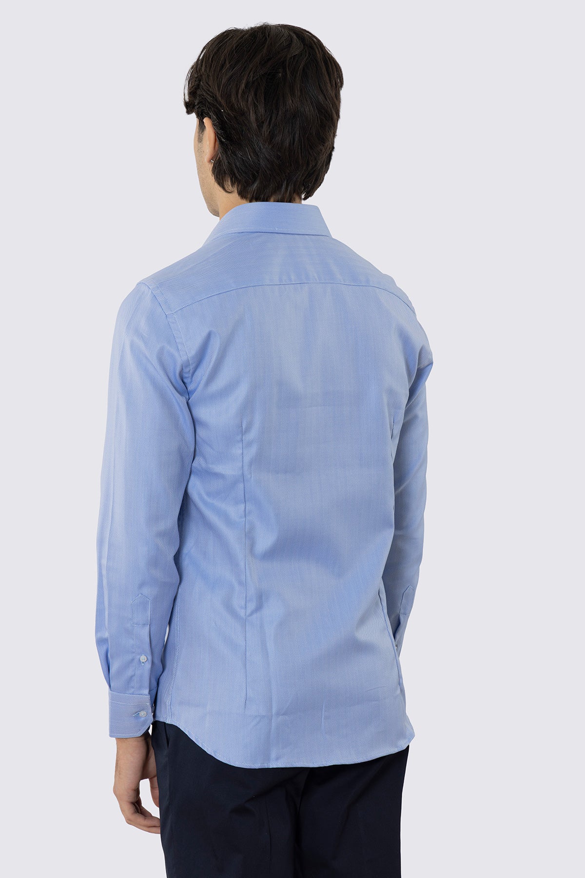 CAMICIA  AZZURRA SPIGATA SLIM FIT 100% COTONE  COLLO SEMI FRANCESE POLSO SMUSSATO MILETA TESSUTI