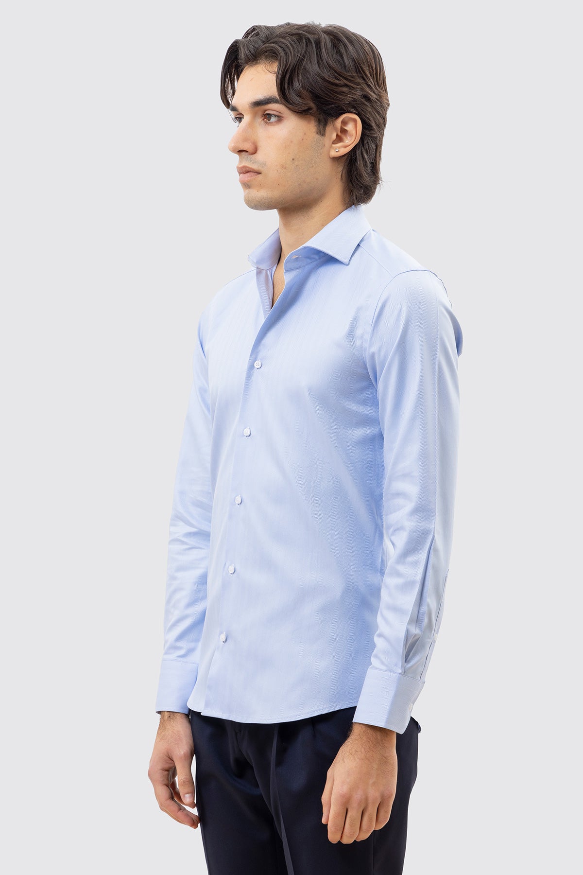 CAMICIA  CELESTE SPIGATA SLIM FIT 100% COTONE  COLLO SEMI FRANCESE POLSO SMUSSATO MILETA TESSUTI