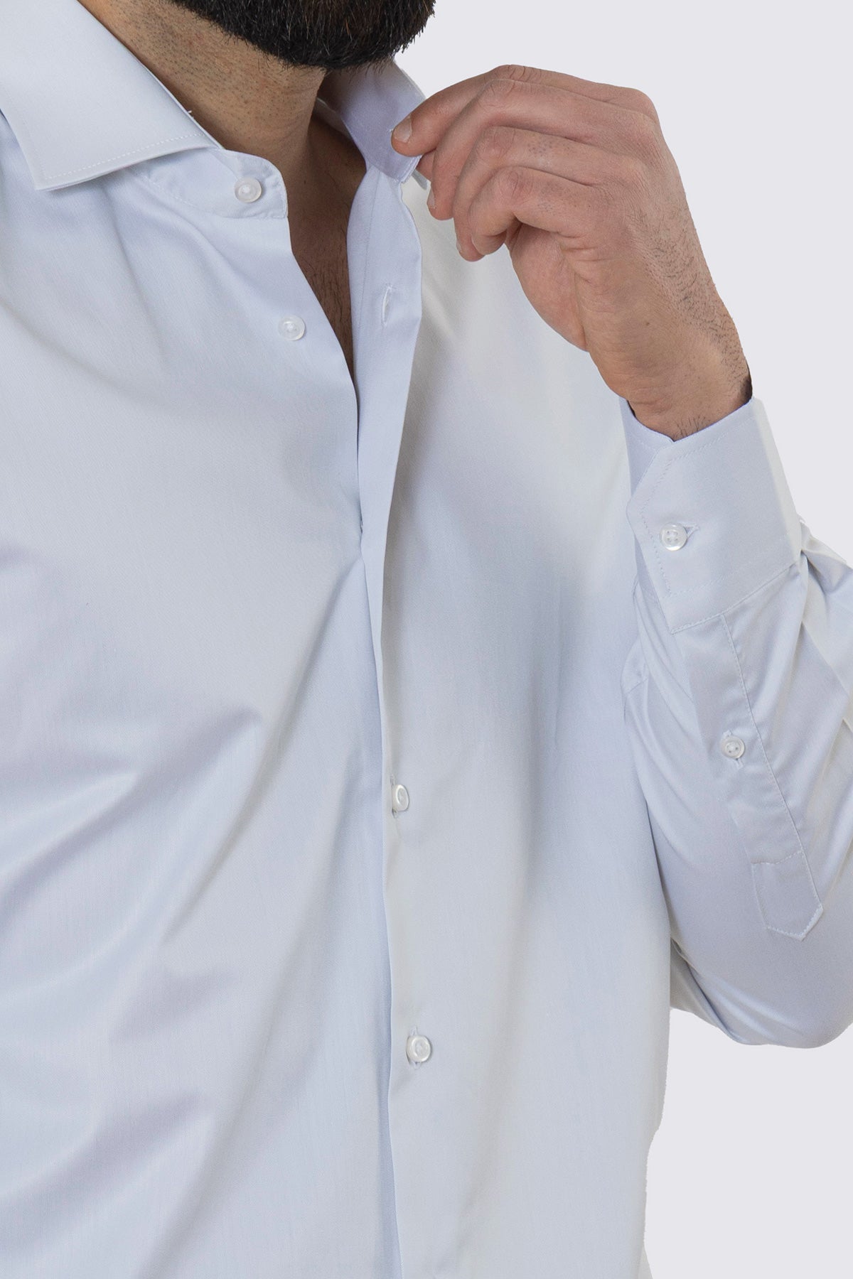 CAMICIA GRIGIO PERLA REGULAR FIT 100% COTONE NO IRON TINTA UNITA COLLO SEMI FRANCESE POLSO SMUSSATO MILETA TESSUTI