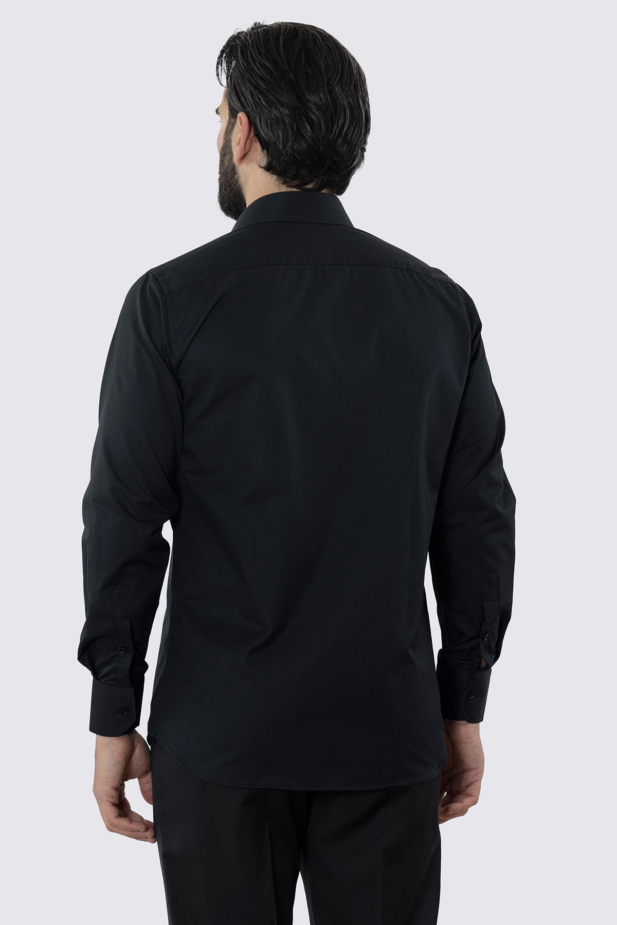 CAMICIA NERA REGULAR FIT 100% COTONE NO IRON TINTA UNITA COLLO SEMI FRANCESE POLSO SMUSSATO MILETA TESSUTI