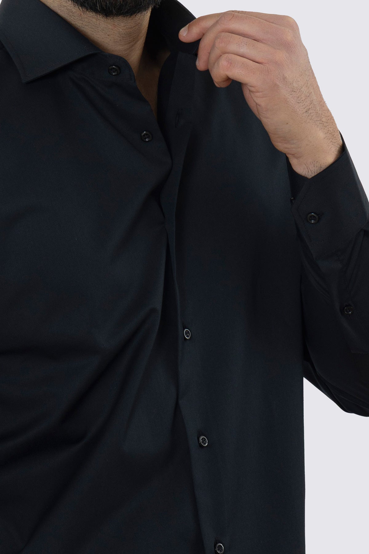 CAMICIA NERA REGULAR FIT 100% COTONE NO IRON TINTA UNITA COLLO SEMI FRANCESE POLSO SMUSSATO MILETA TESSUTI