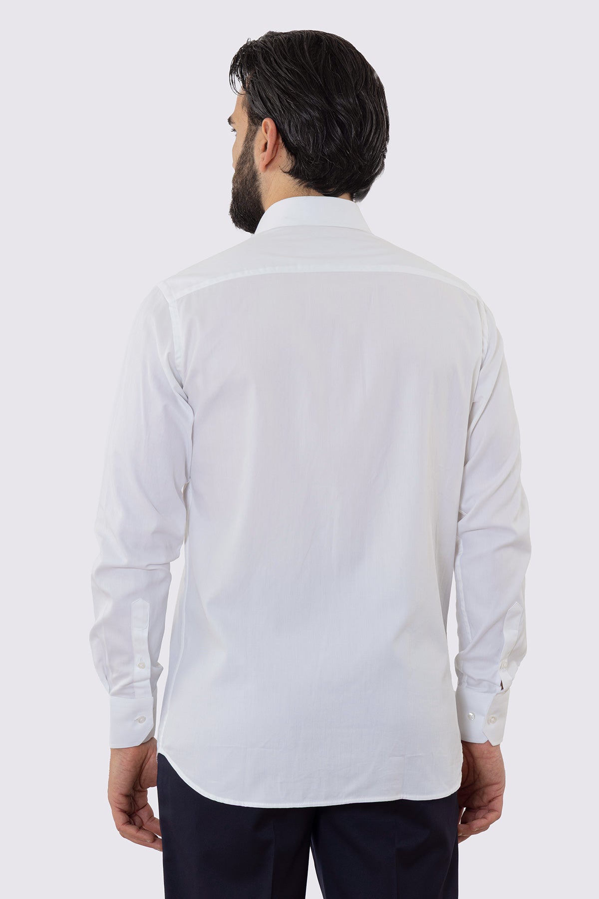 CAMICIA BIANCA REGULAR FIT 100% COTONE NO IRON TINTA UNITA COLLO SEMI FRANCESE POLSO SMUSSATO MILETA TESSUTI