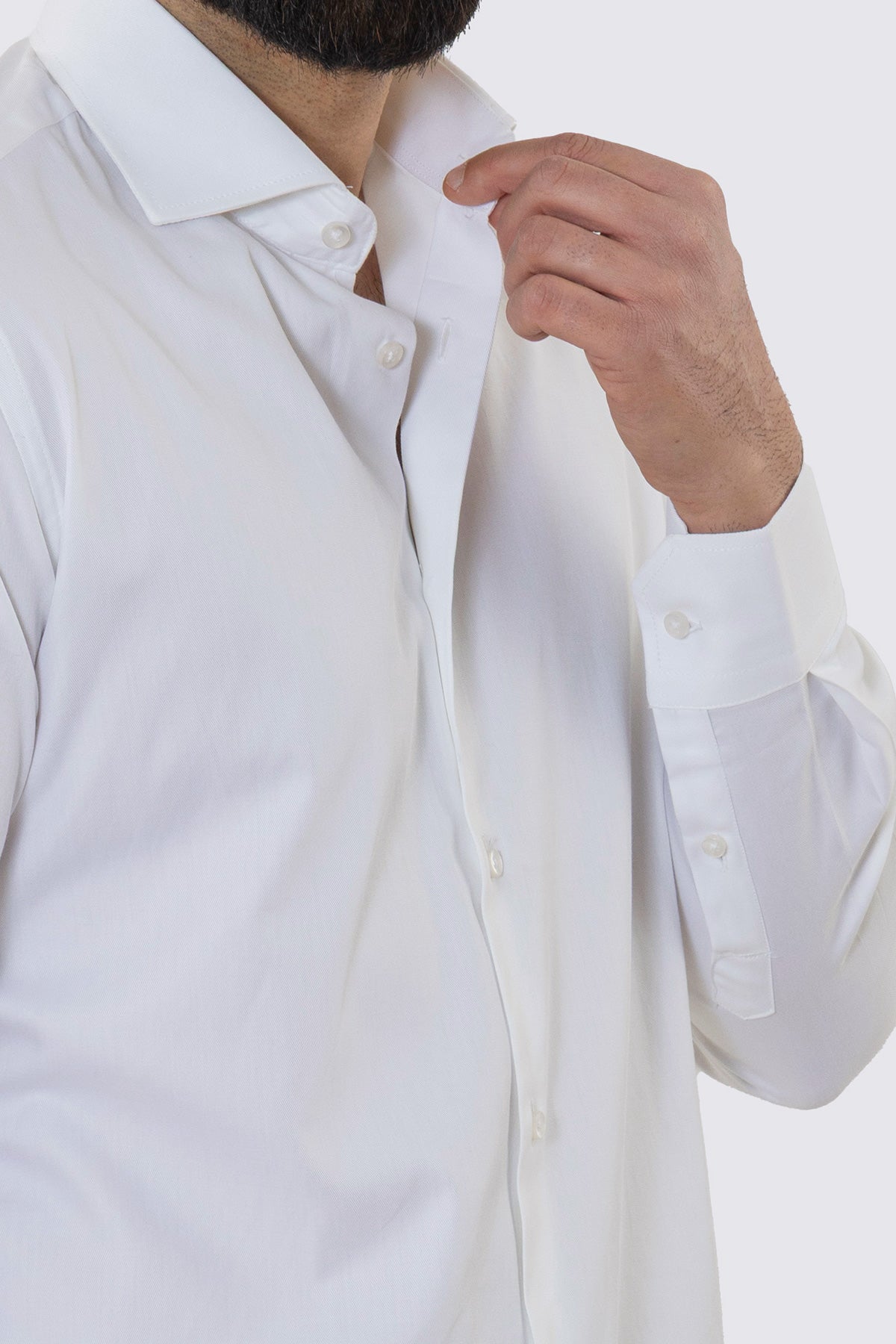 CAMICIA BIANCA REGULAR FIT 100% COTONE NO IRON TINTA UNITA COLLO SEMI FRANCESE POLSO SMUSSATO MILETA TESSUTI