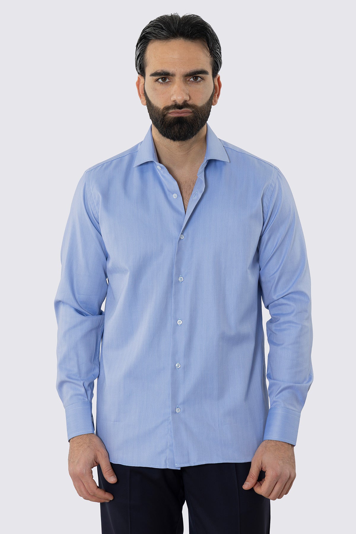CAMICIA  AZZURRA SPIGATA REGULAR FIT 100% COTONE  COLLO SEMI FRANCESE POLSO SMUSSATO MILETA TESSUTI
