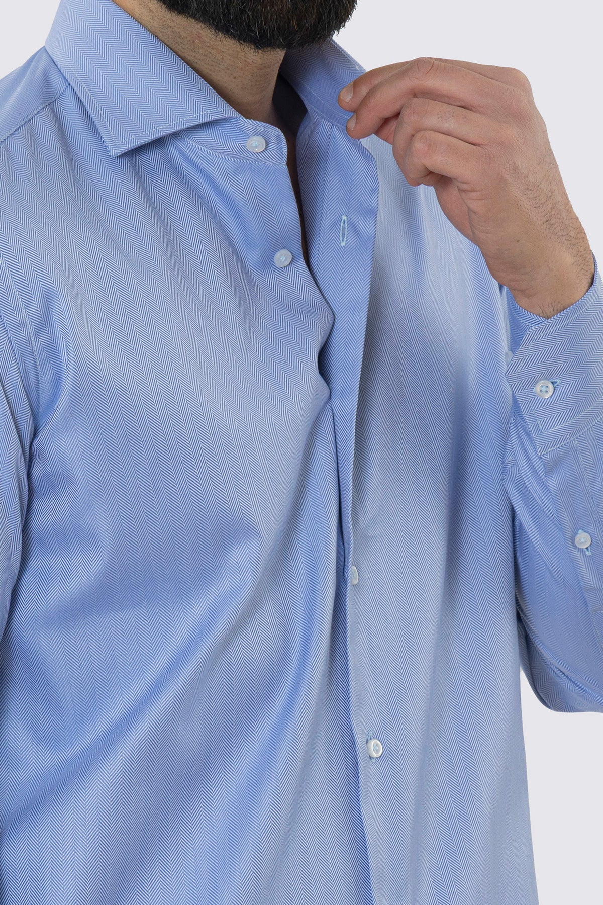 CAMICIA  AZZURRA SPIGATA REGULAR FIT 100% COTONE  COLLO SEMI FRANCESE POLSO SMUSSATO MILETA TESSUTI