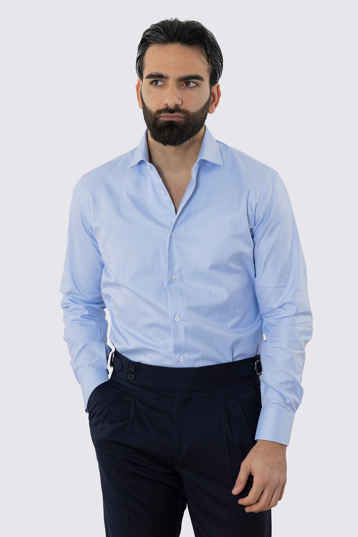 CAMICIA  CELESTE SPIGATA REGULAR FIT 100% COTONE  COLLO SEMI FRANCESE POLSO SMUSSATO MILETA TESSUTI