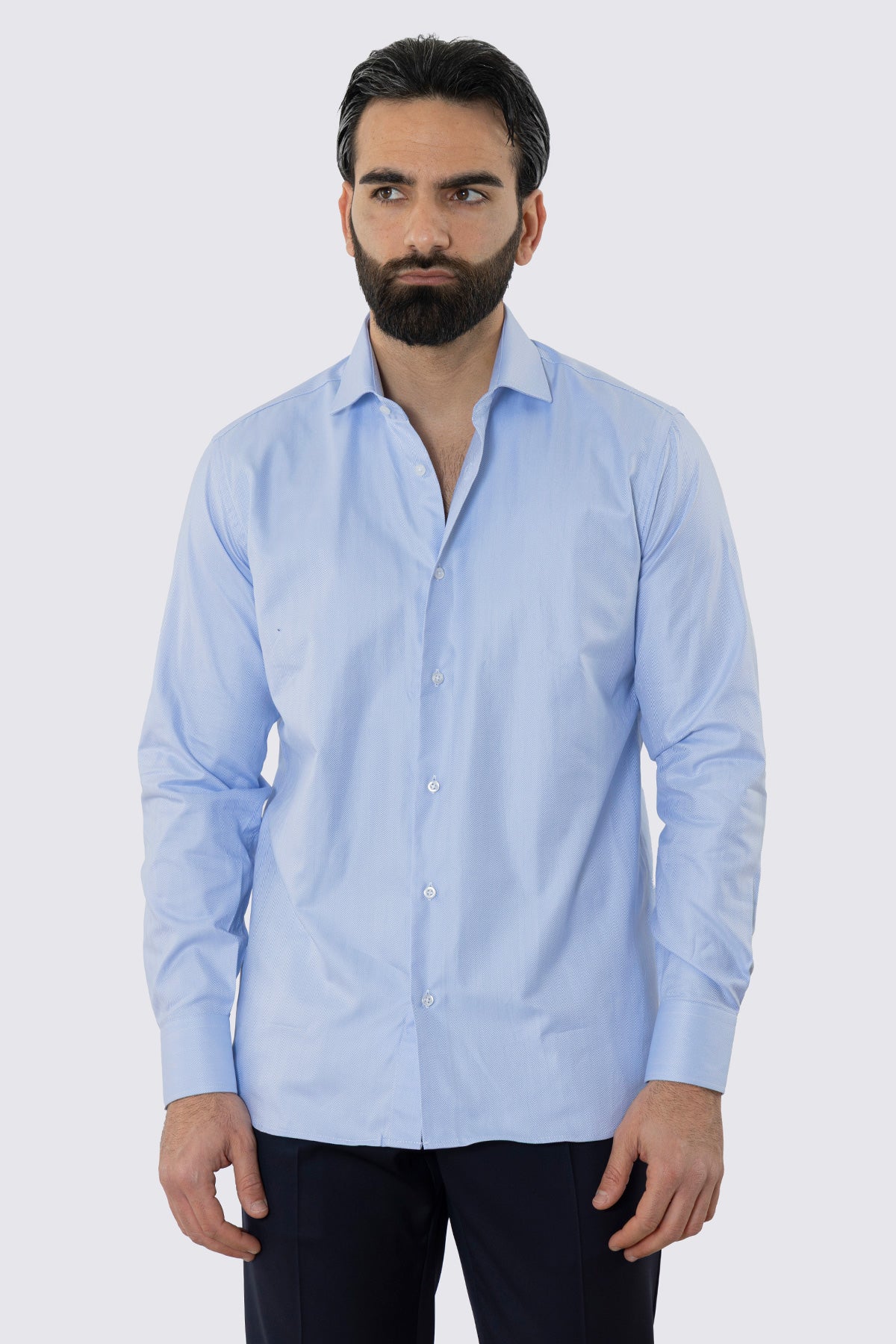 CAMICIA  CELESTE SPIGATA REGULAR FIT 100% COTONE  COLLO SEMI FRANCESE POLSO SMUSSATO MILETA TESSUTI
