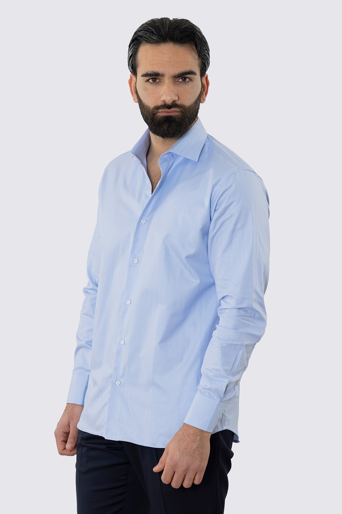 CAMICIA  CELESTE SPIGATA REGULAR FIT 100% COTONE  COLLO SEMI FRANCESE POLSO SMUSSATO MILETA TESSUTI