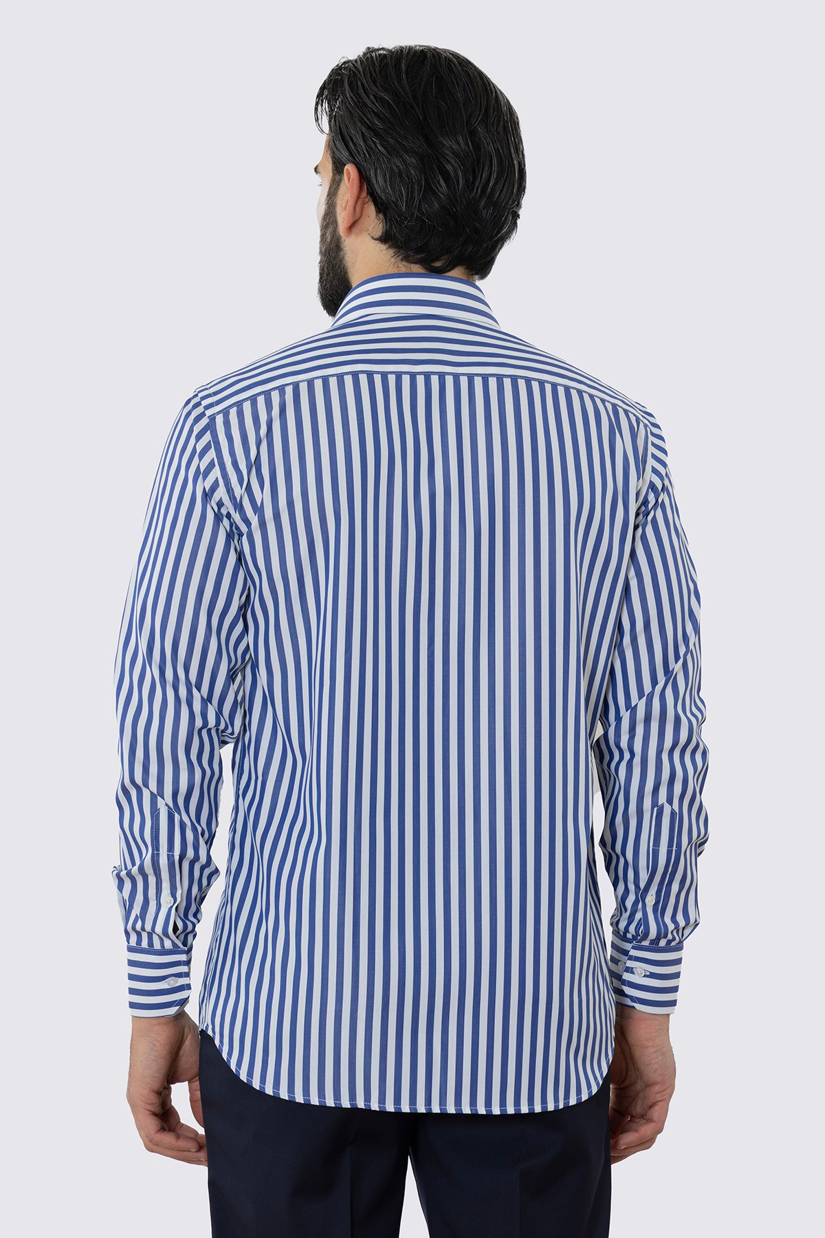 CAMICIA  BIANCA RIGA LARGA BLU REGULAR FIT 100% COTONE COLLO SEMI FRANCESE POLSO SMUSSATO MILETA TESSUTI