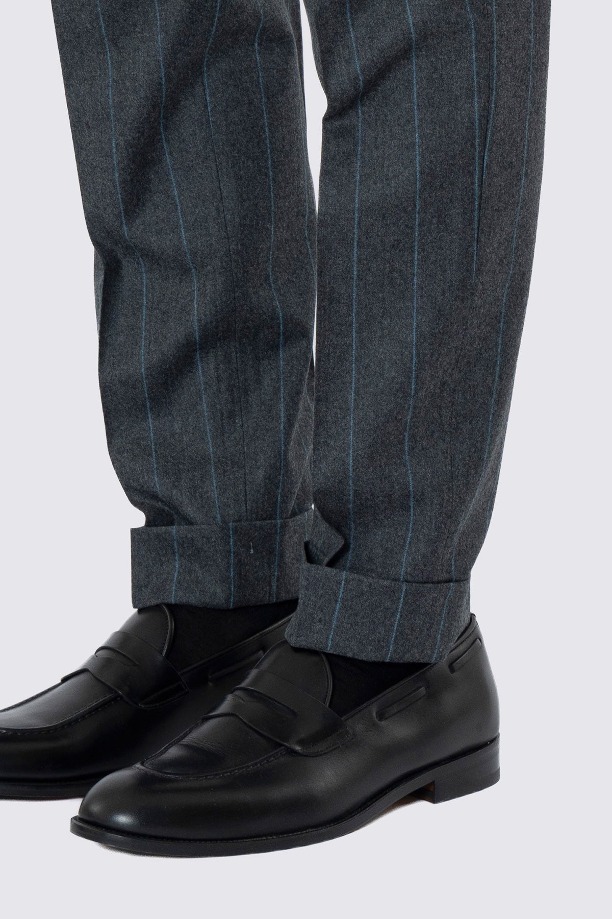 Pantalone grigio gessato celeste vita alta uomo in lana 100% Vitale Barberis Canonico fibbie laterali