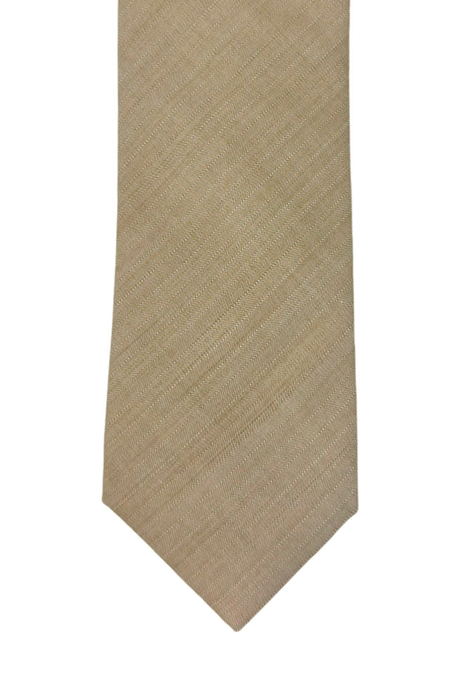Cravatta uomo beige solaro Bristol tessuti fresco lana 100% effetto spigato cucita a mano 9cm