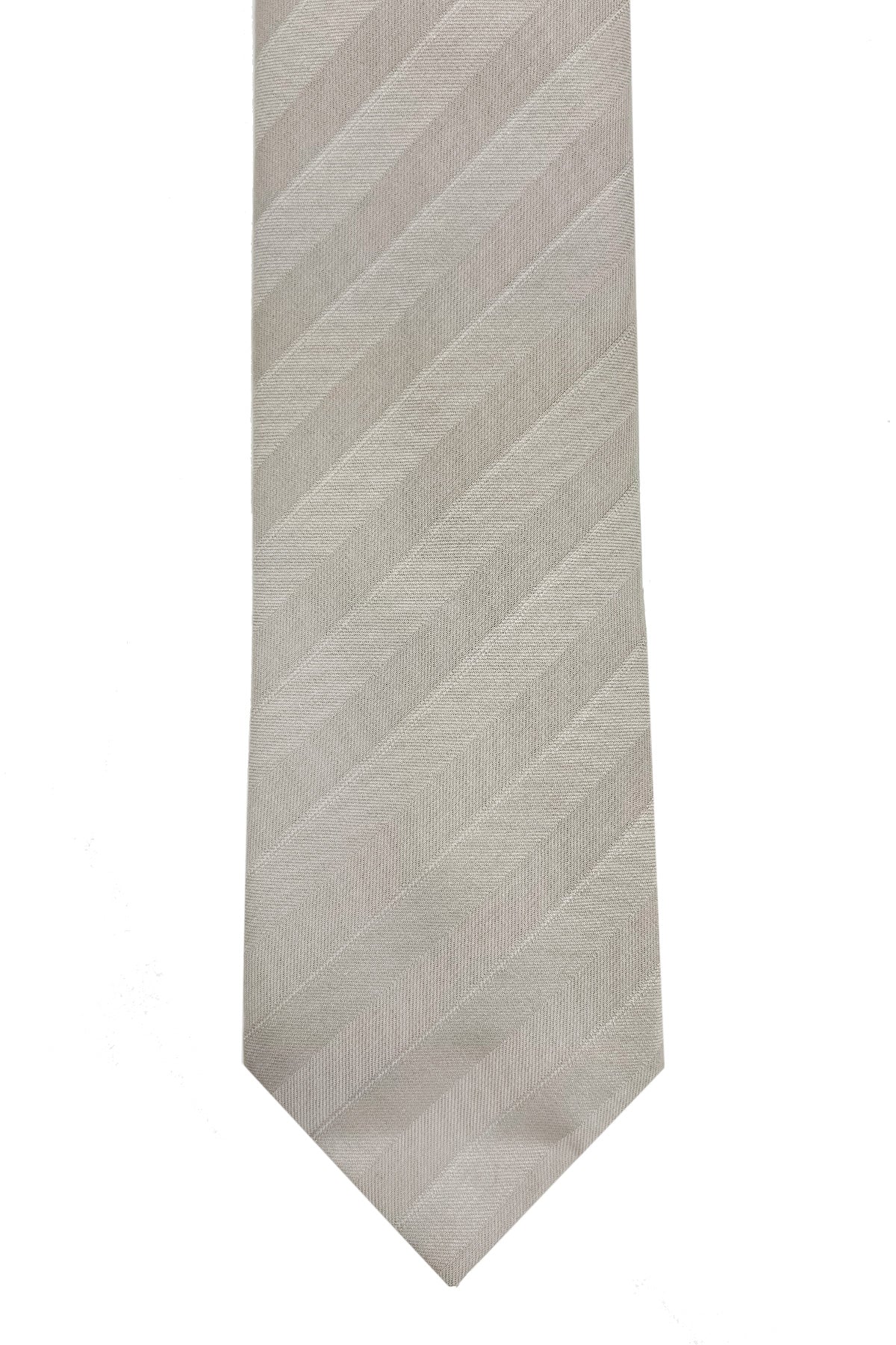 Cravatta beige rigata tinta su tinta 9cm fatta a mano