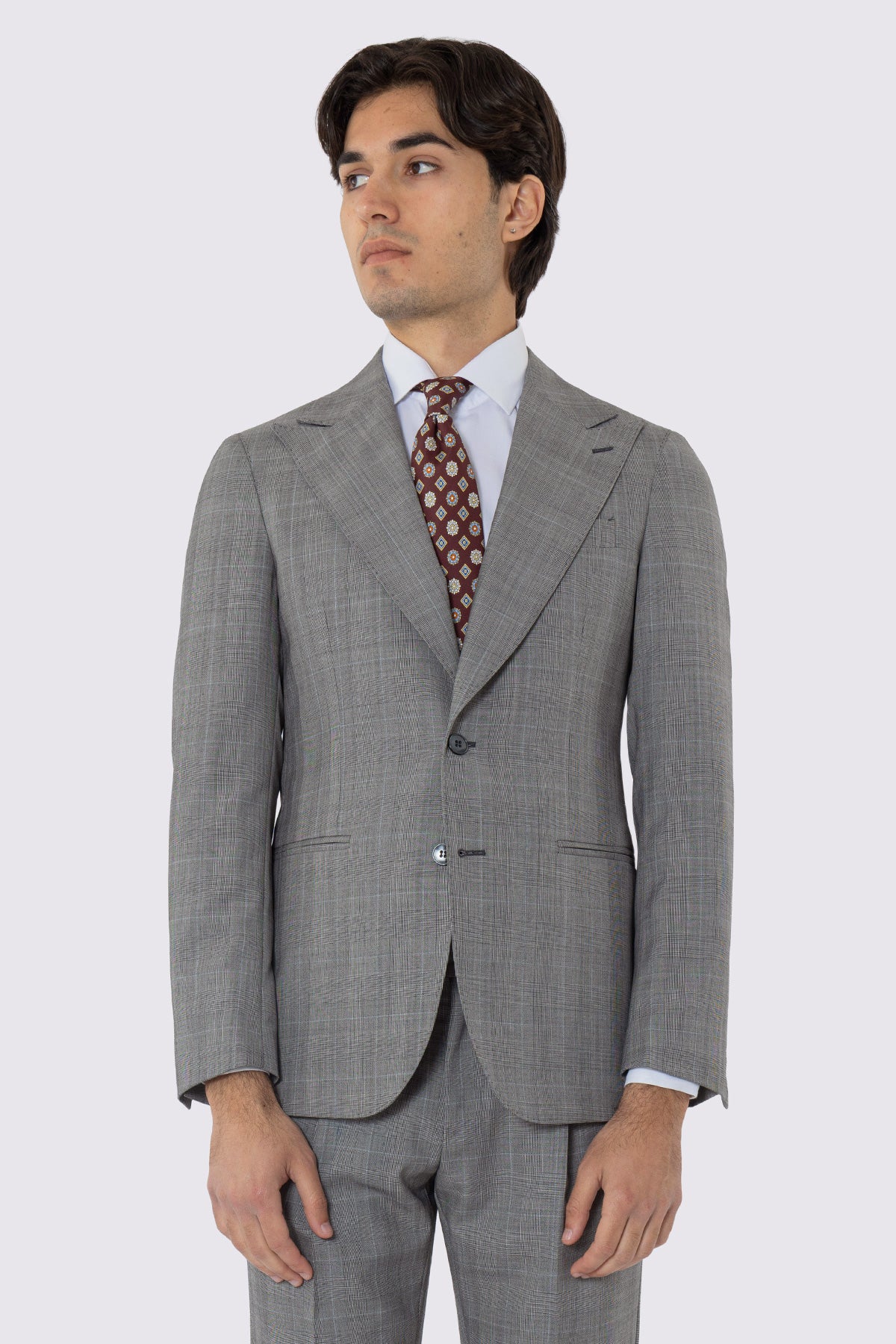 Abito uomo Monopetto grigio fantasia principe di galles in fresco lana 120's Holland & Sherry