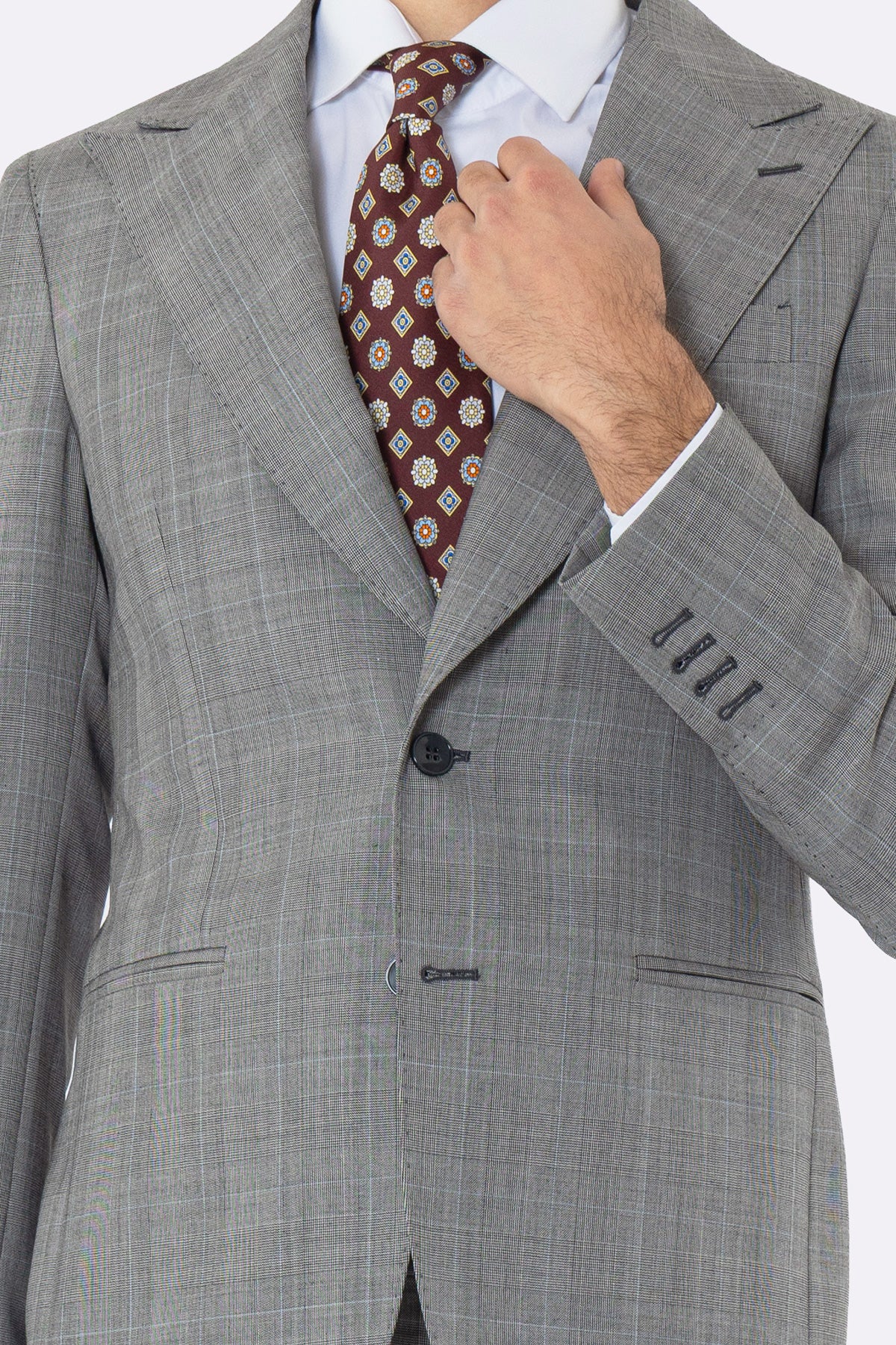 Abito uomo Monopetto grigio fantasia principe di galles in fresco lana 120's Holland & Sherry