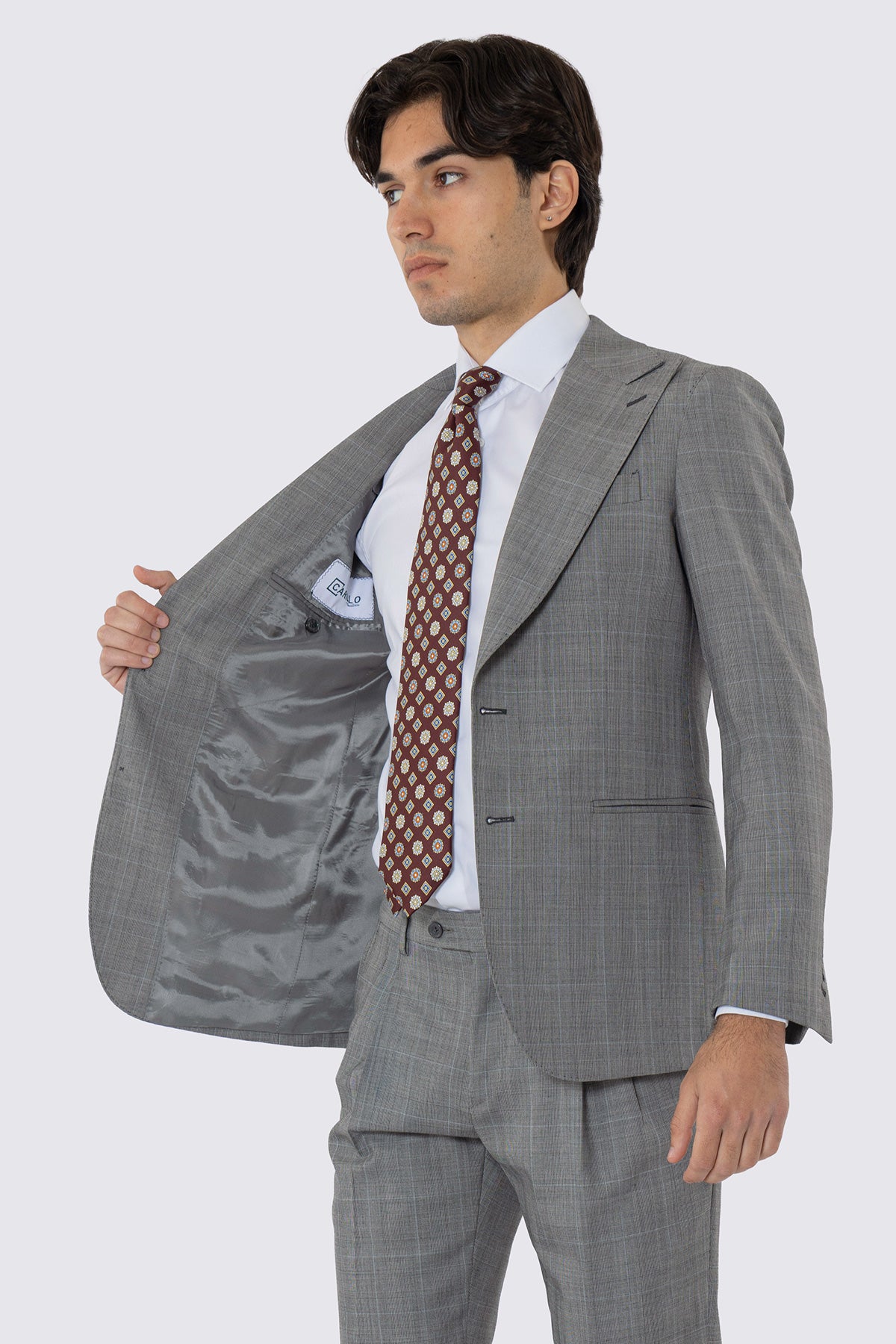 Abito uomo Monopetto grigio fantasia principe di galles in fresco lana 120's Holland & Sherry
