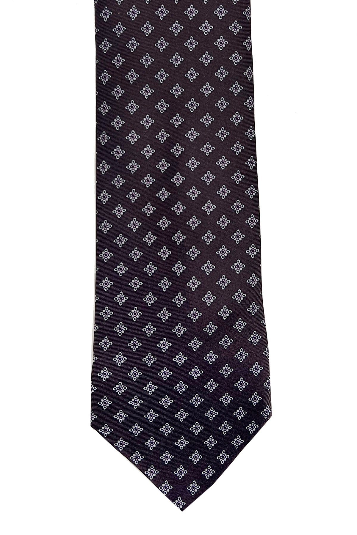 Cravatta uomo marrone 9cm fantasia Fiori bianchi in pura seta cucita a mano