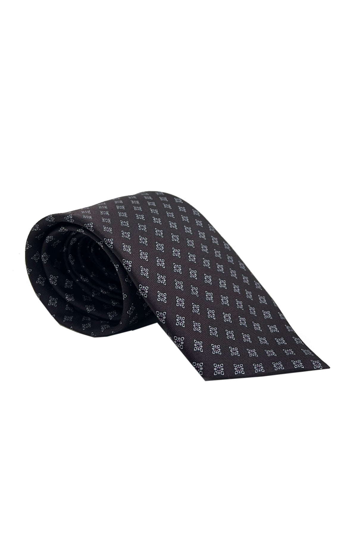 Cravatta uomo marrone 9cm fantasia Fiori bianchi in pura seta cucita a mano