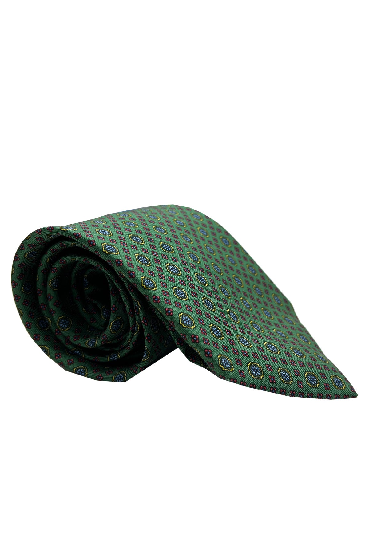 Cravatta uomo verde fantasia in seta 100% cucita a mano