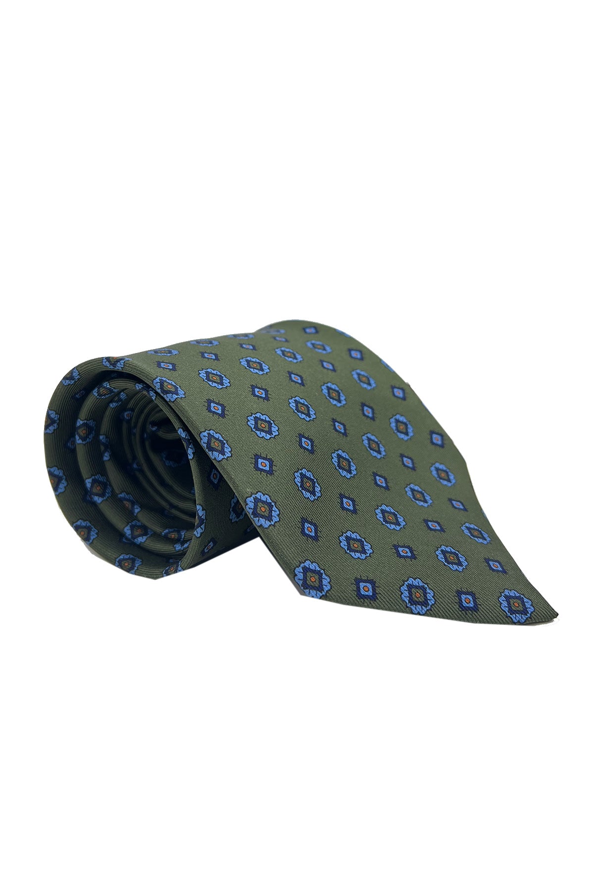 Cravatta uomo verde fantasia in seta 100% cucita a mano