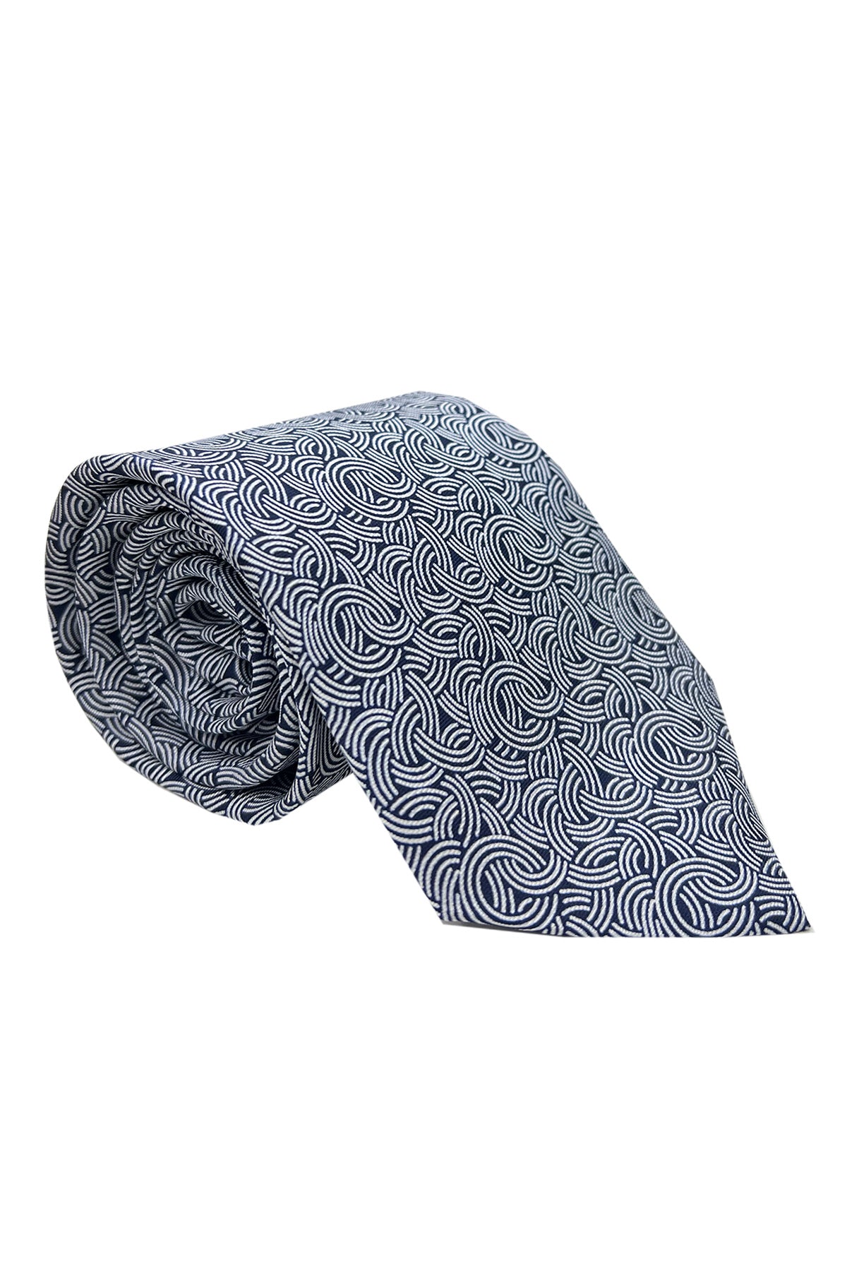 Cravatta uomo blu fantasia in seta 100% cucita a mano