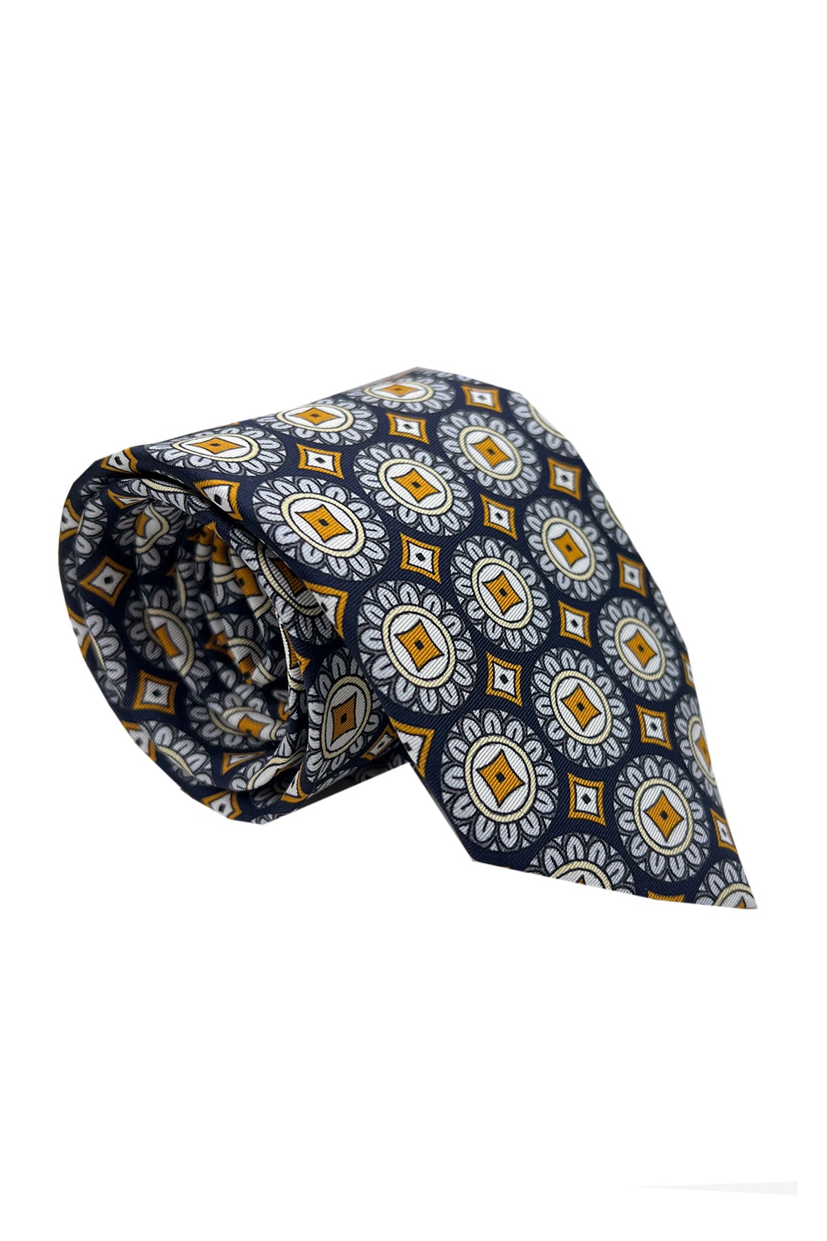 Cravatta uomo blu fantasia in seta 100% cucita a mano