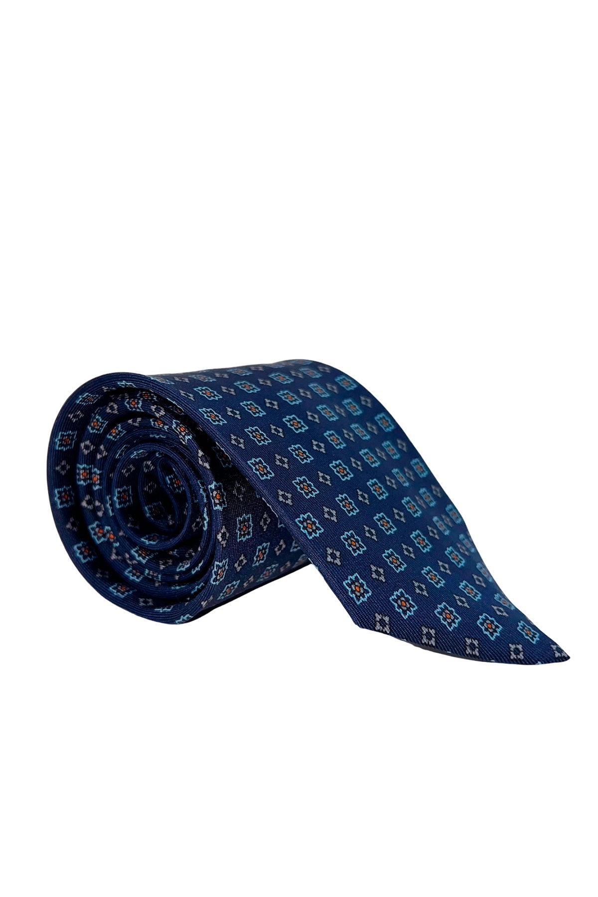 Cravatta uomo blu fantasia in seta 100% cucita a mano