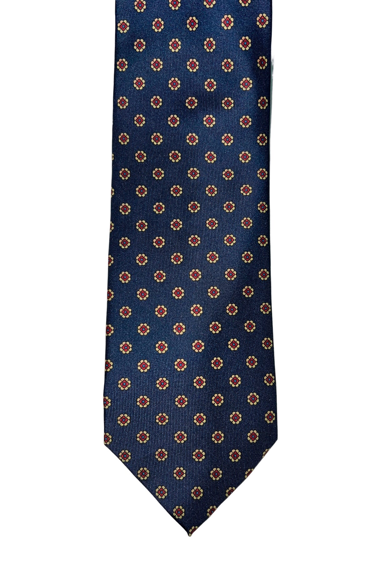 Cravatta uomo blu fantasia in seta 100% cucita a mano .