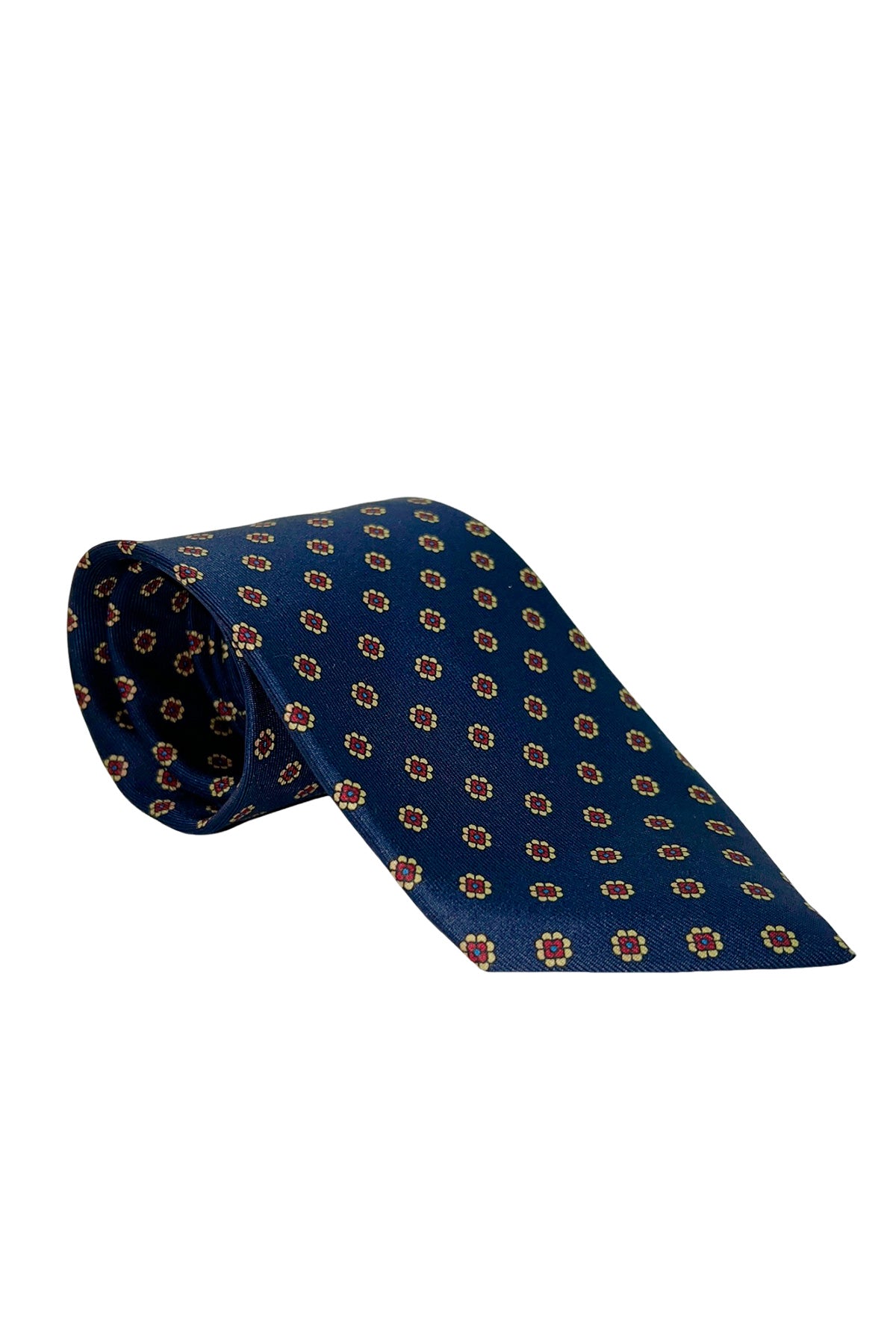 Cravatta uomo blu fantasia in seta 100% cucita a mano .