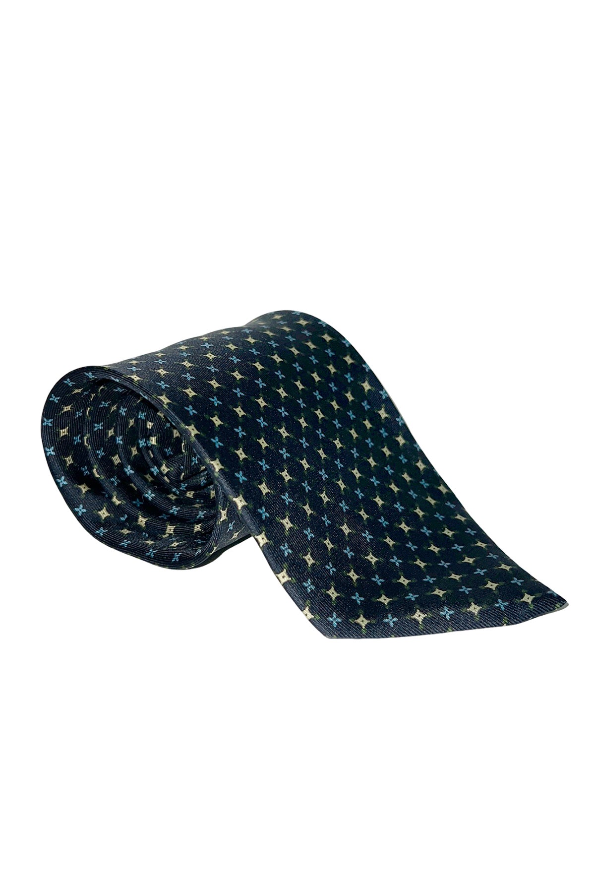 Cravatta uomo blu fantasia in seta 100% cucita a mano