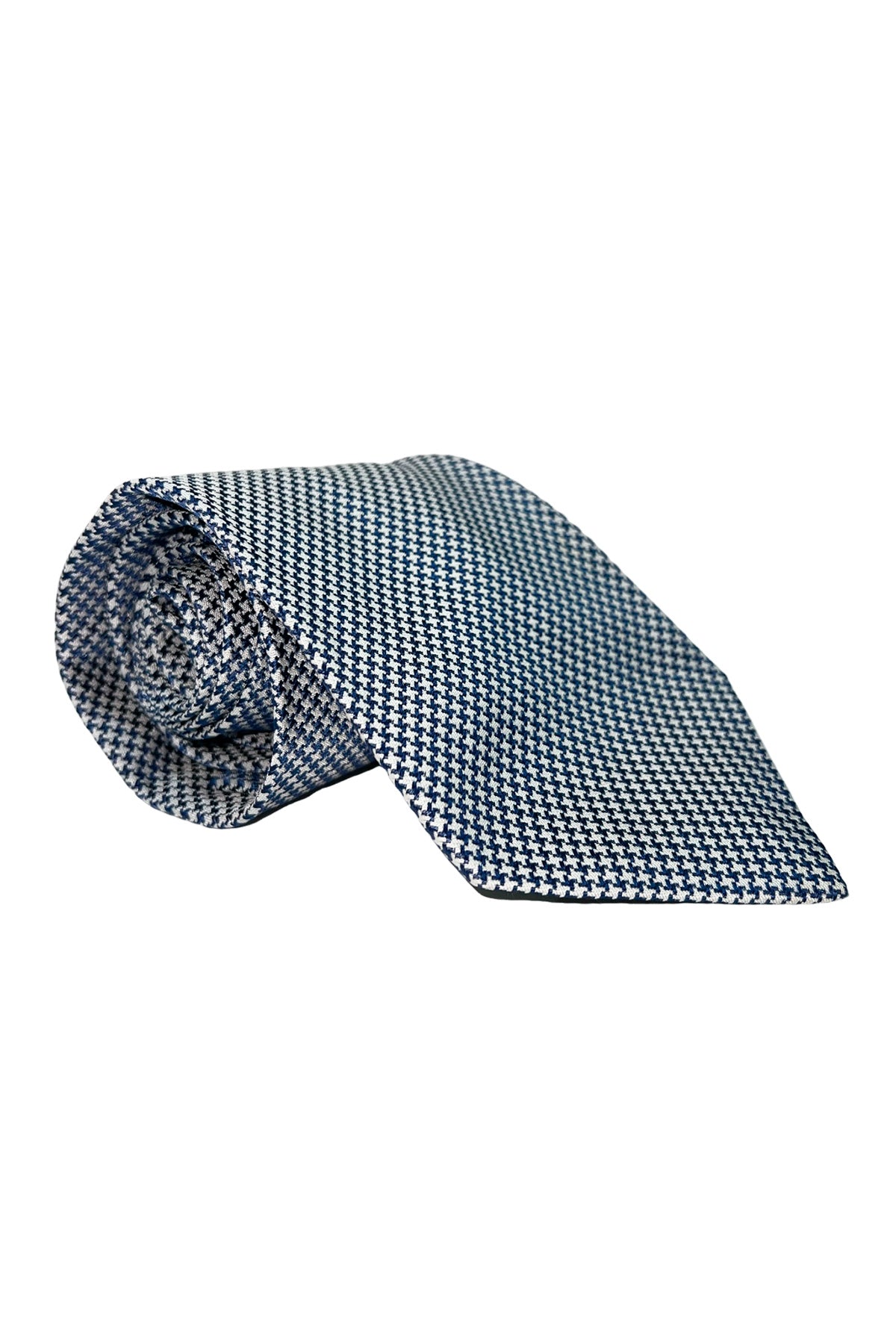Cravatta uomo blu fantasia in seta 100% cucita a mano