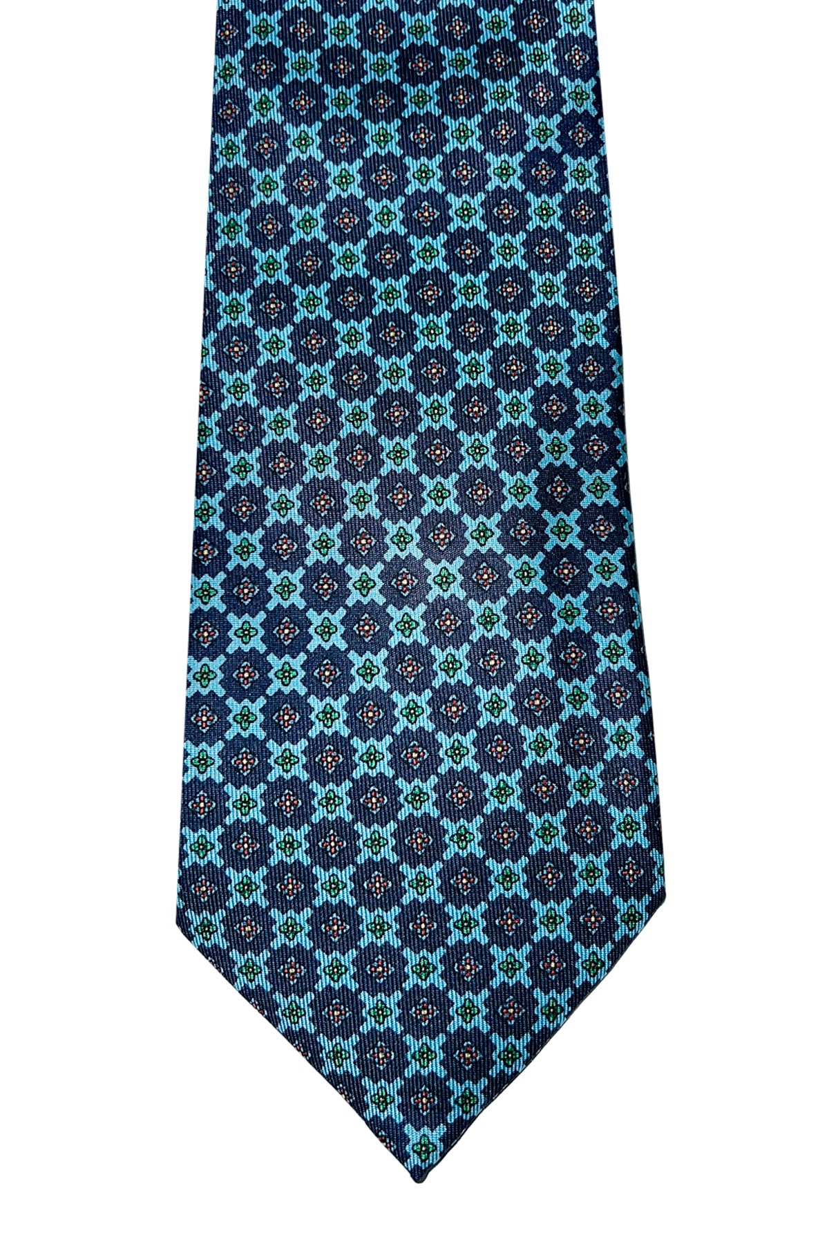 Cravatta uomo blu fantasia in seta 100% cucita a mano