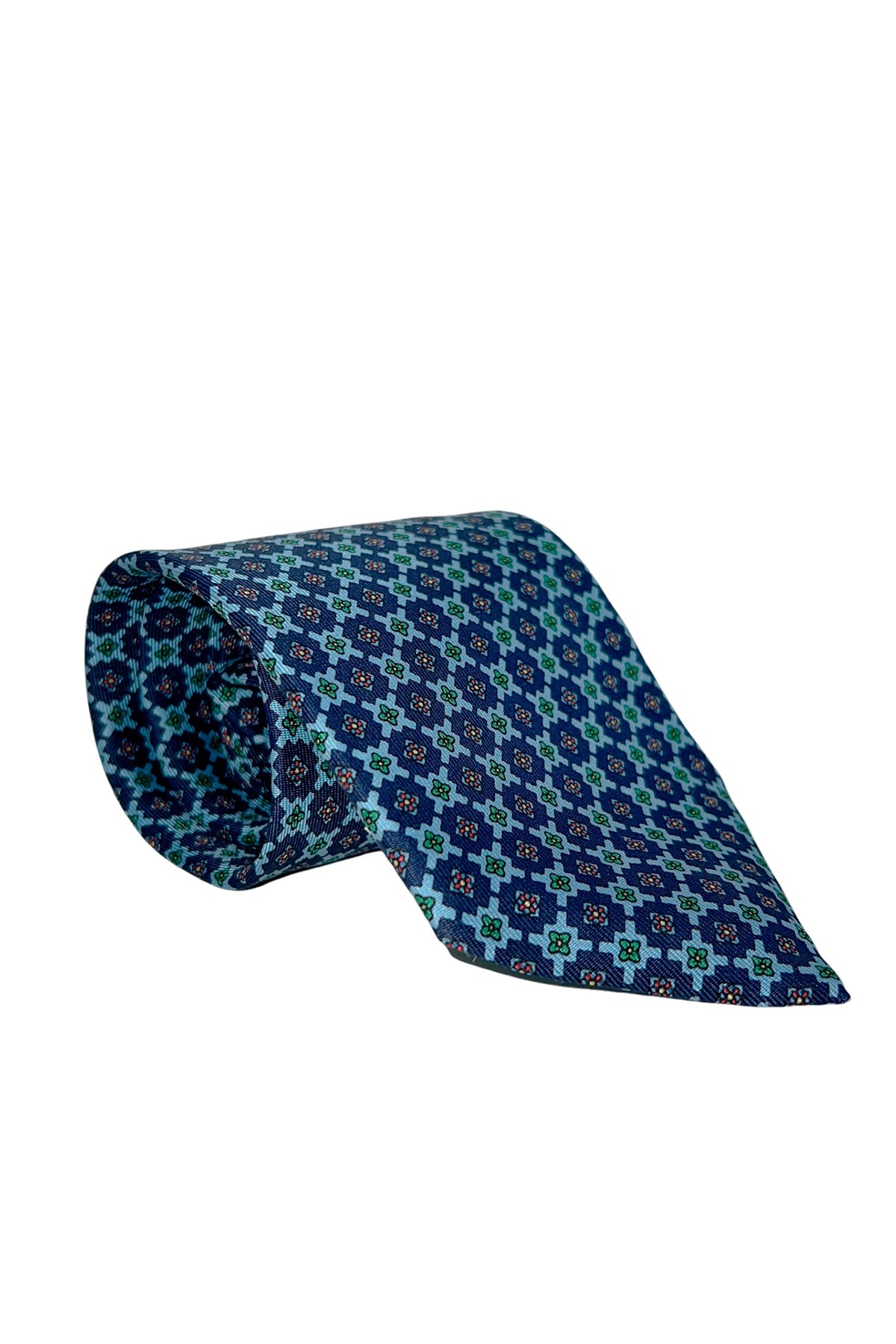 Cravatta uomo blu fantasia in seta 100% cucita a mano
