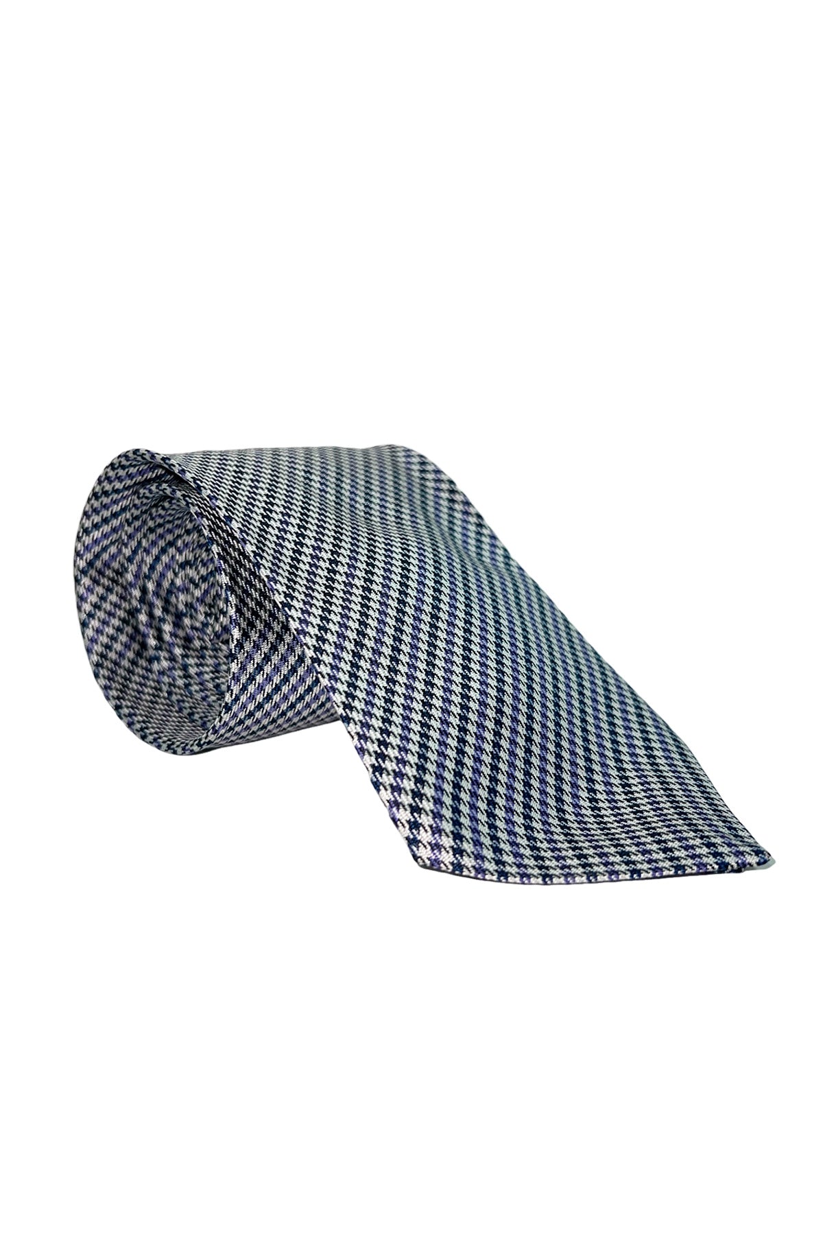 Cravatta uomo blu fantasia in seta 100% cucita a mano