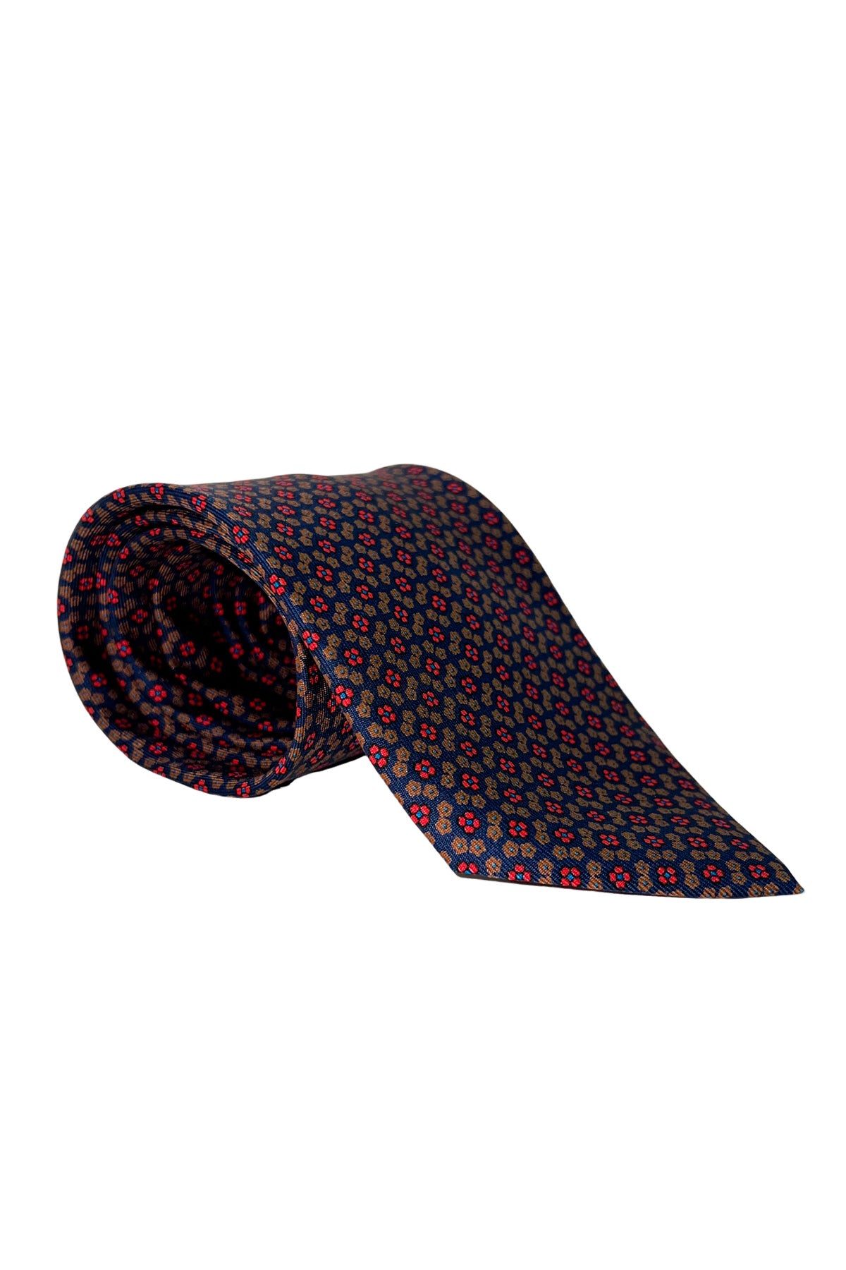 Cravatta uomo blu fantasia in seta 100% cucita a mano