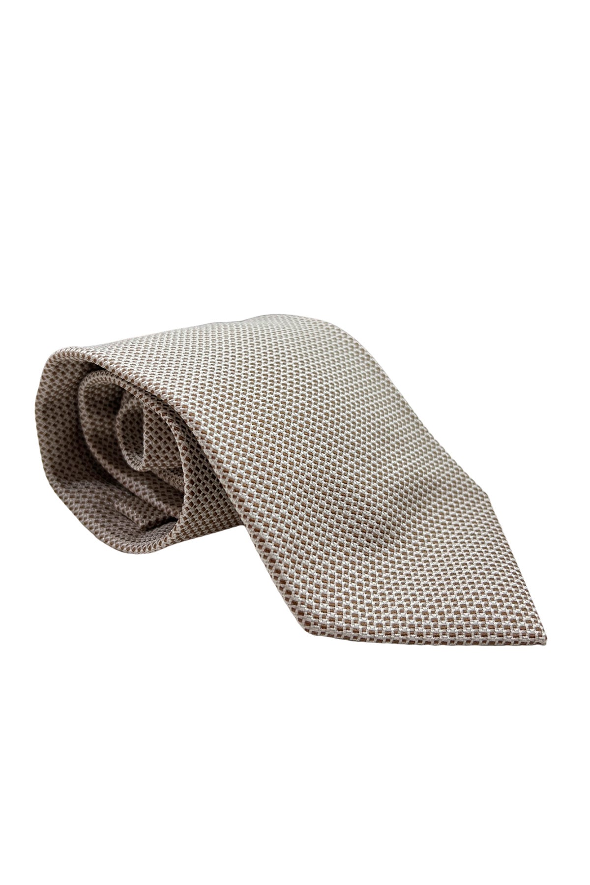 Cravatta uomo Beige fantasia in seta 100% cucita a mano