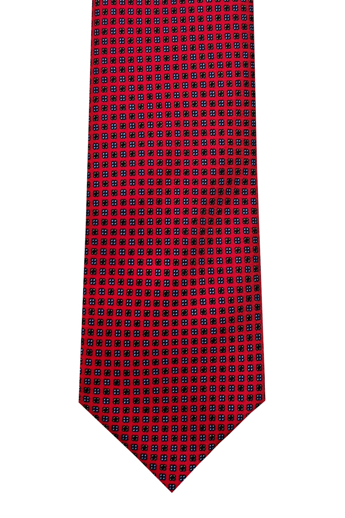 Cravatta uomo rossa in pura seta fantasia fiori cucita a mano 9cm