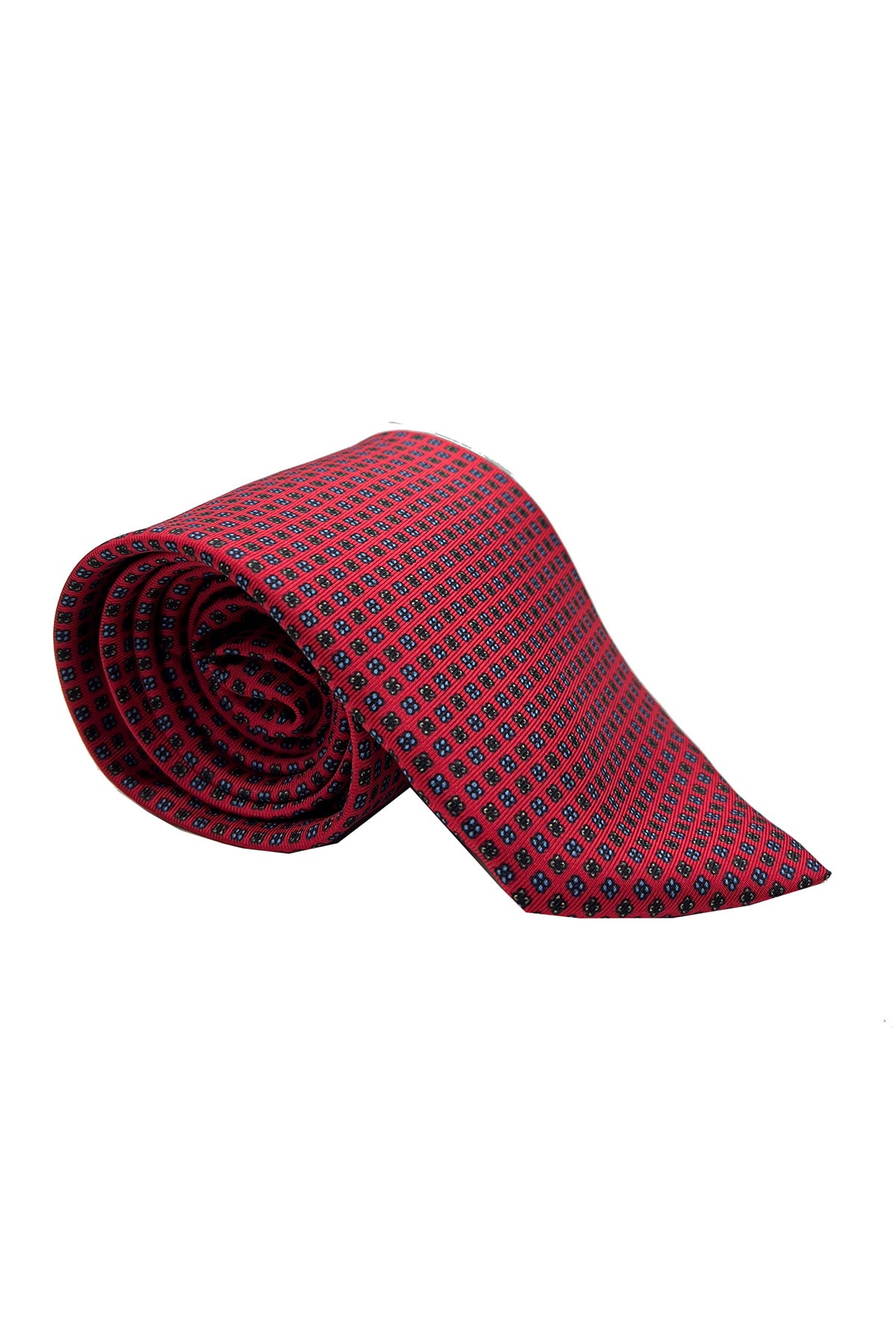 Cravatta uomo rossa in pura seta fantasia fiori cucita a mano 9cm