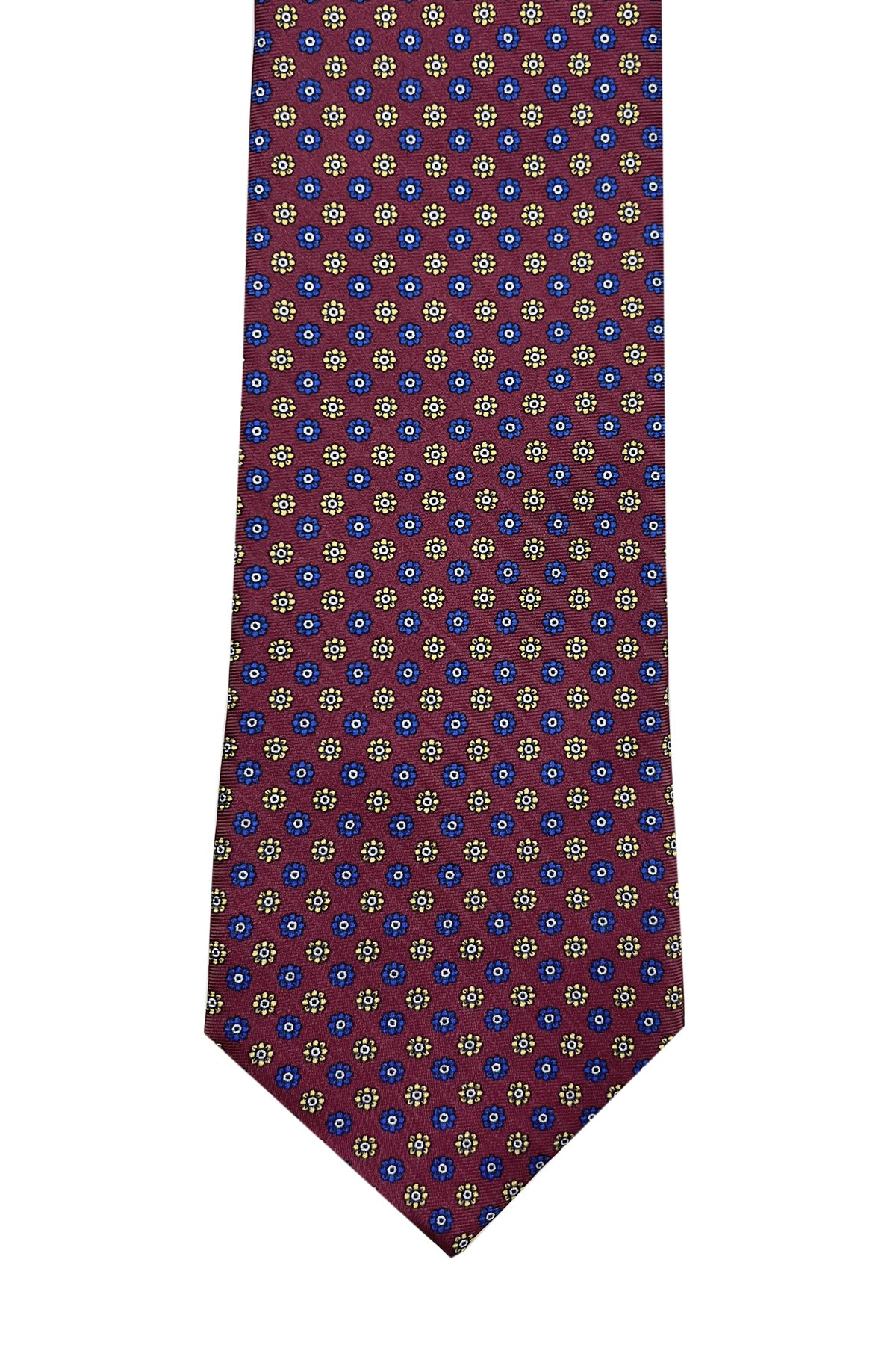 Cravatta uomo bordeaux in pura seta fantasia fiori cucita a mano 9cm
