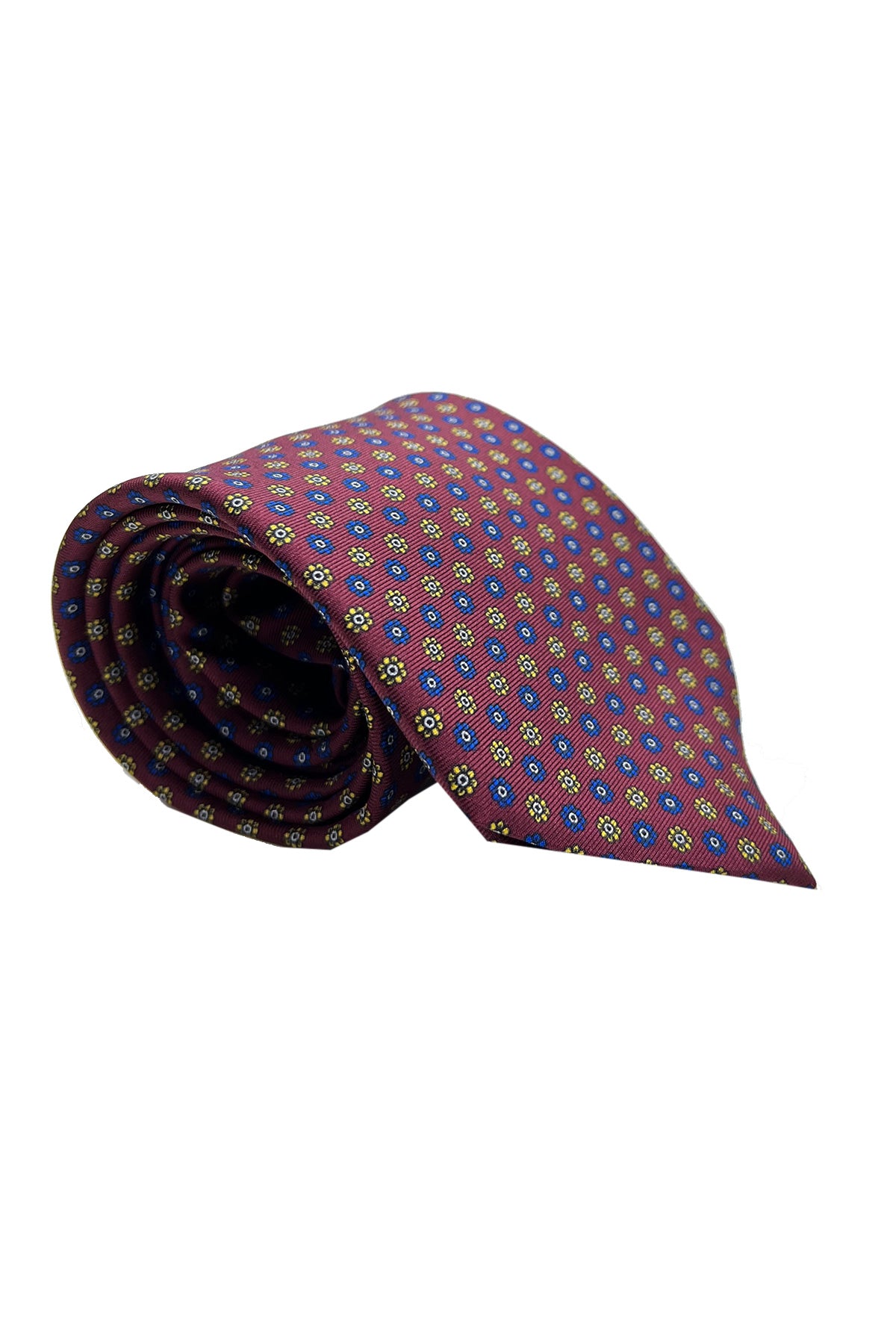 Cravatta uomo bordeaux in pura seta fantasia fiori cucita a mano 9cm