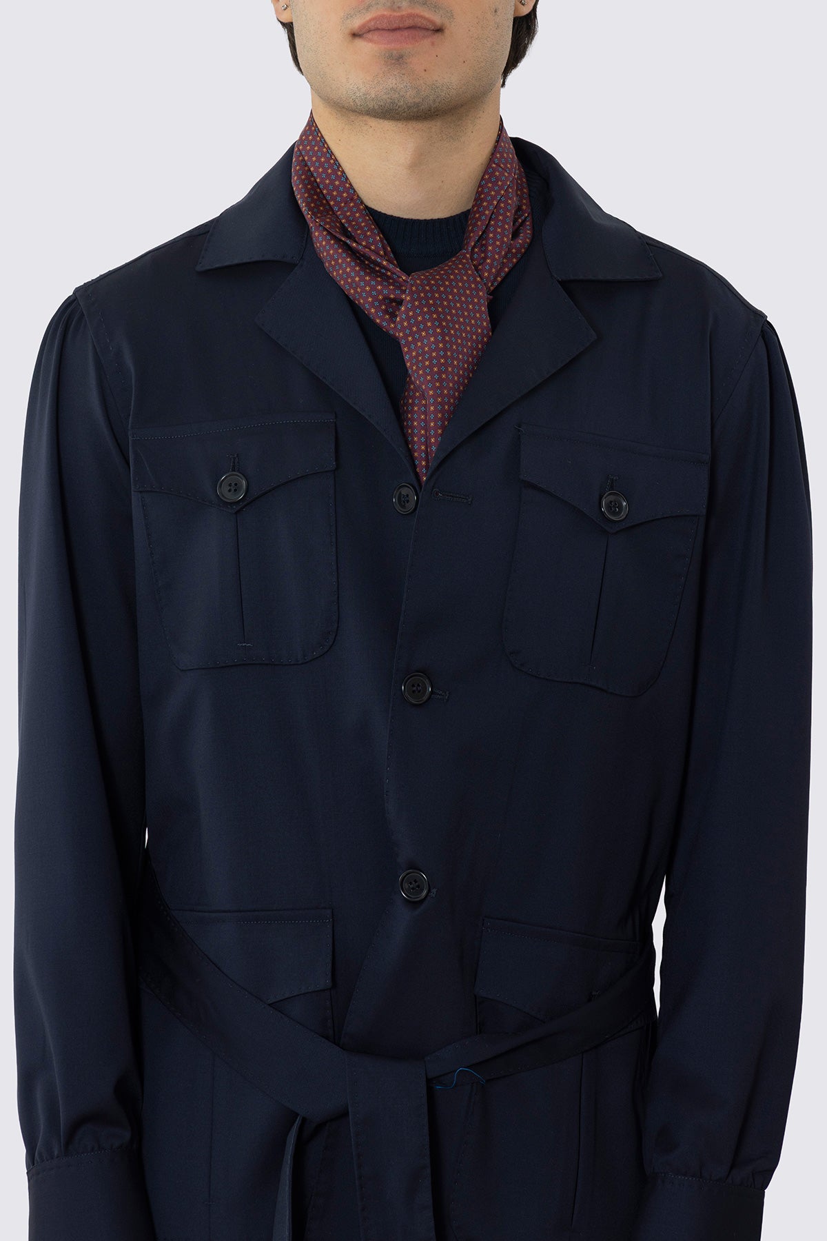 Ascot da uomo Bordeaux fantasia fiori multicolor in pura  seta fatto a mano