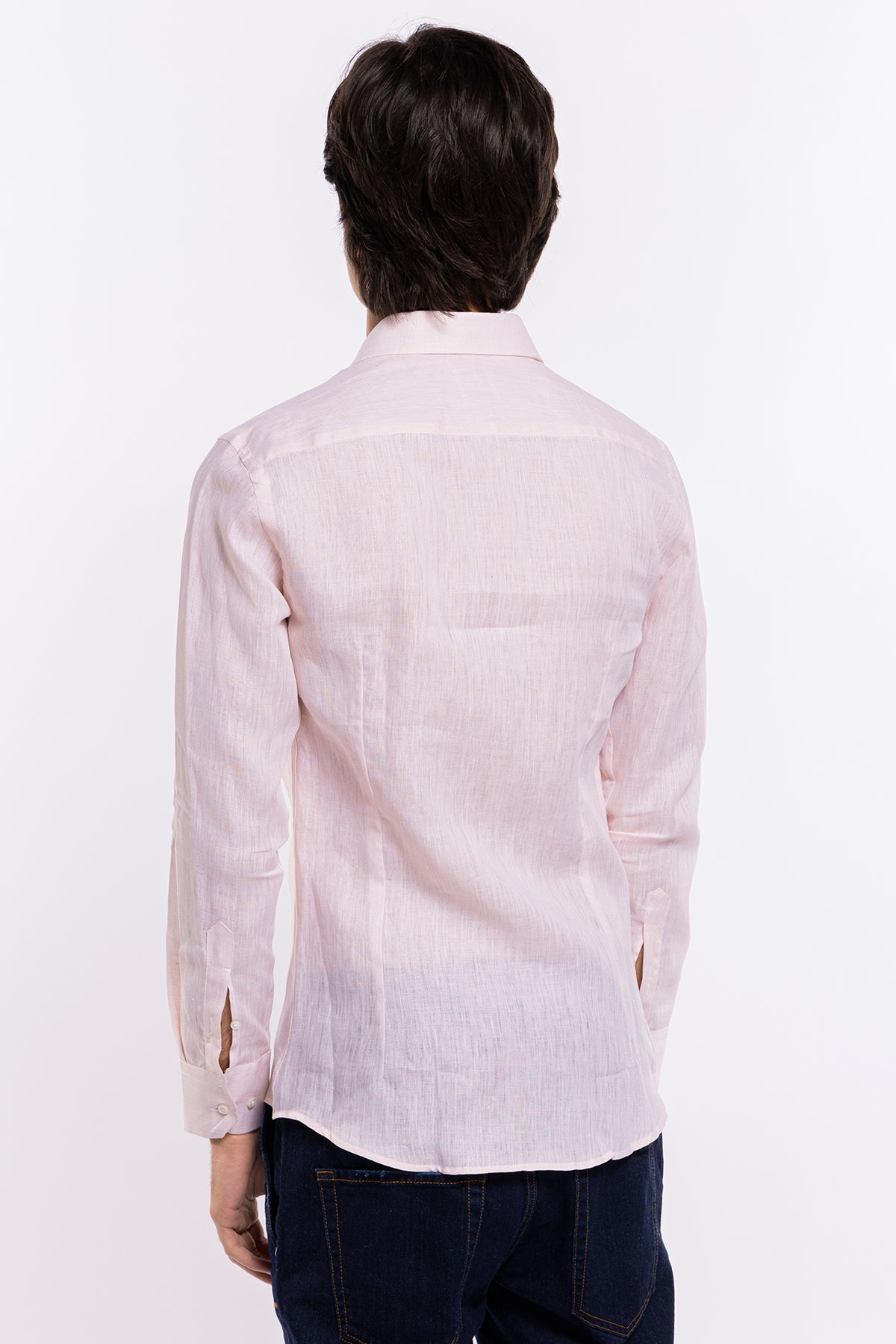 Camicia Uomo Rosa in Lino 100% made in italy collo semi francese morbido slim fit