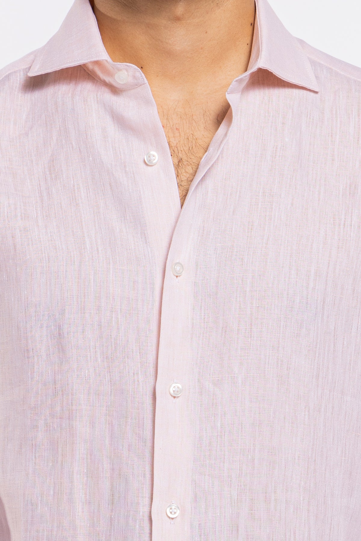 Camicia Uomo Rosa in Lino 100% made in italy collo semi francese morbido slim fit