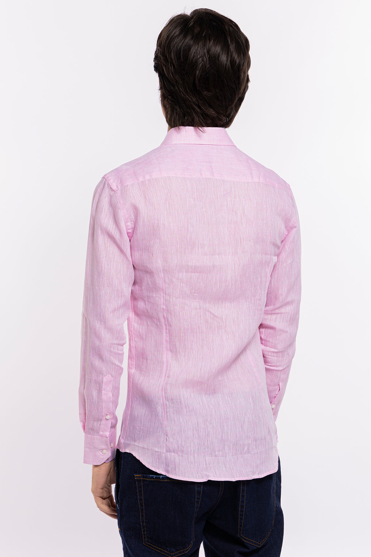 Camicia Uomo Rosa in Lino 100% made in italy collo semi francese morbido slim fit effetto melange